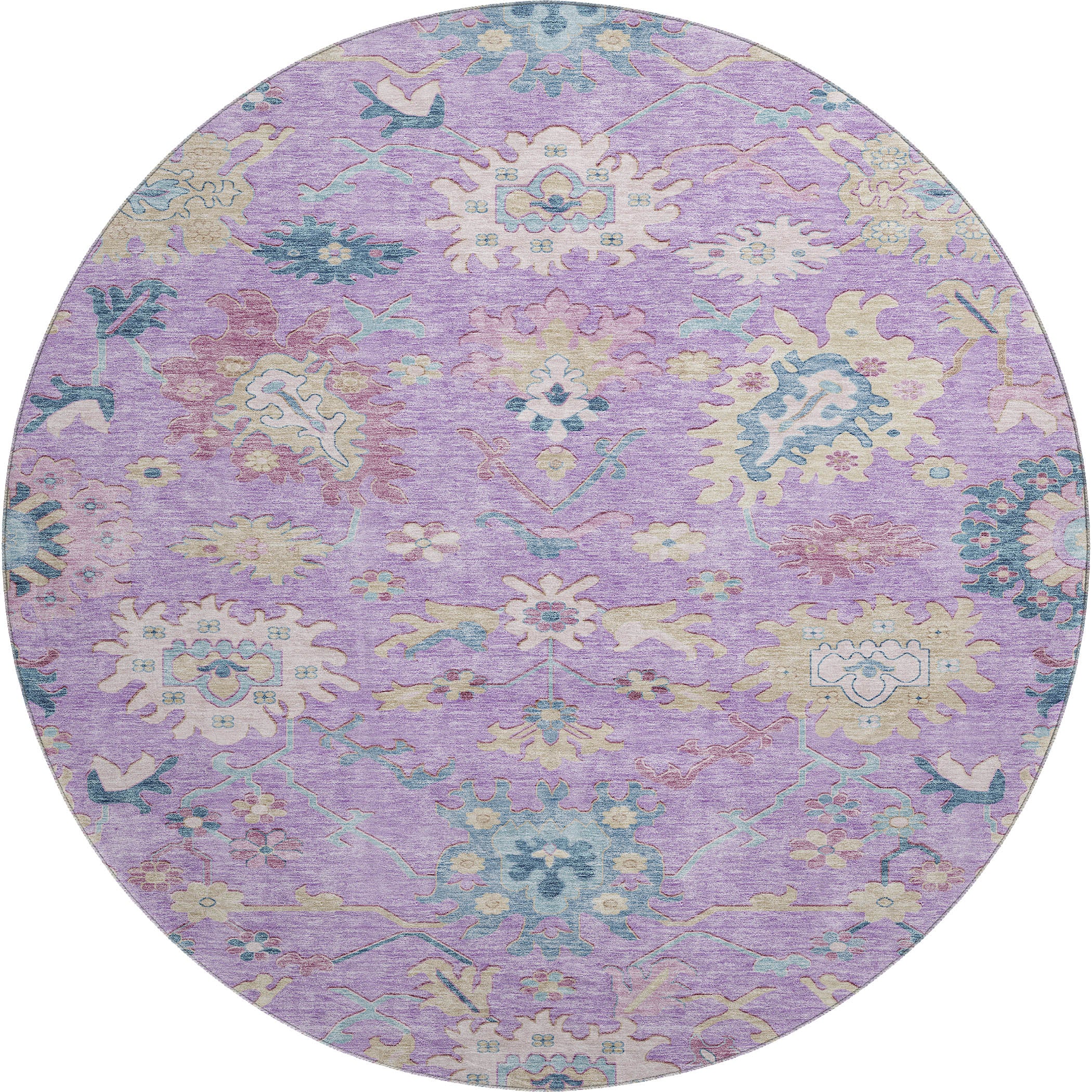 Porto Machine Washable Transitional Purple Rug 8' x 8' #shape_Round