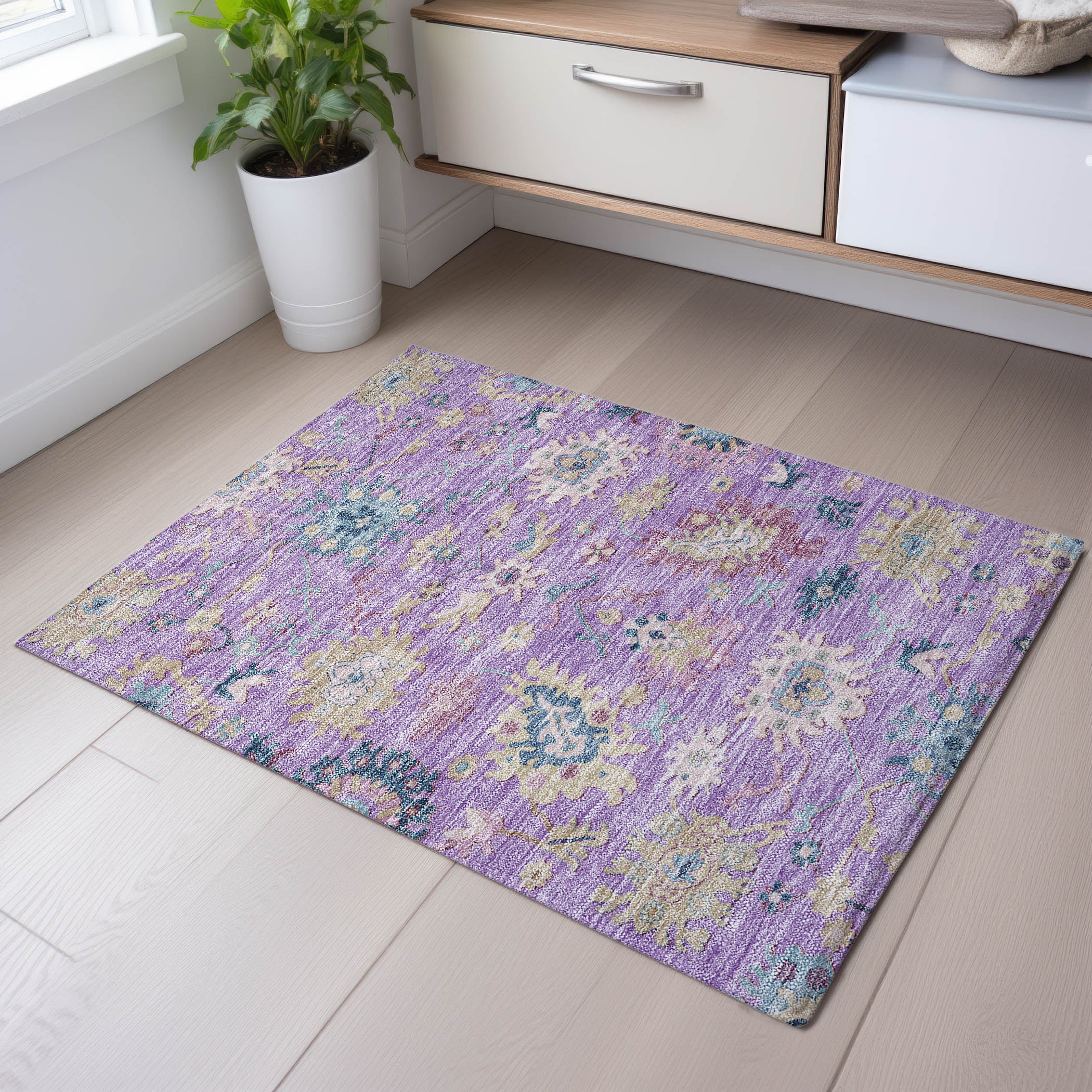 Porto Machine Washable Transitional Purple Rug 1'8" x 2'6" #shape_Rectangle
