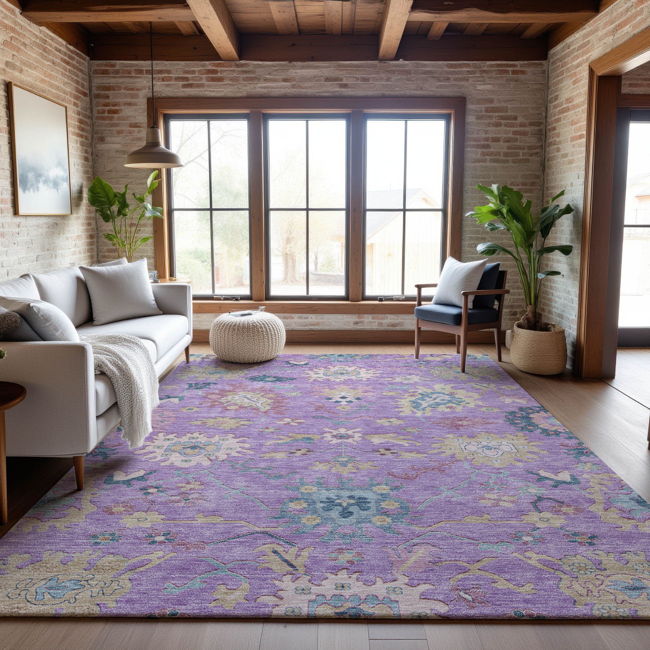 Porto Machine Washable Transitional Purple Rug 2'6" x 3'10" #shape_Rectangle