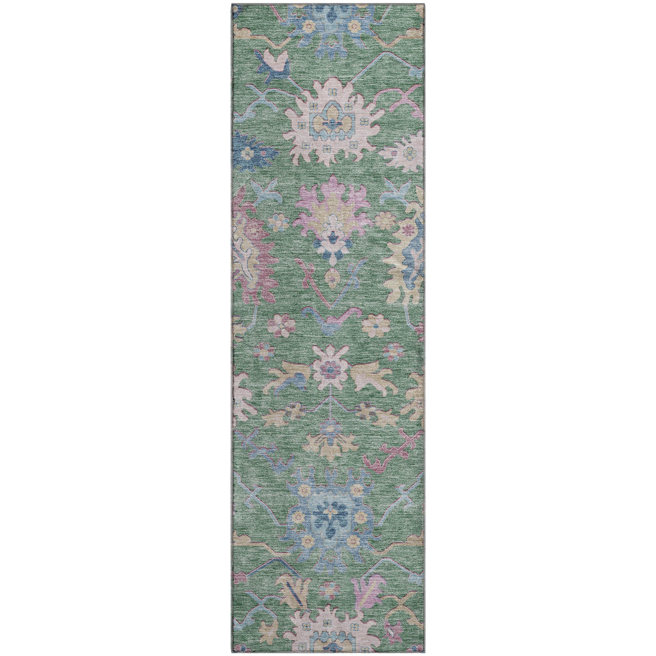 Porto Machine Washable Transitional Sage Green Rug 2'3" x 7'6" #shape_Runner