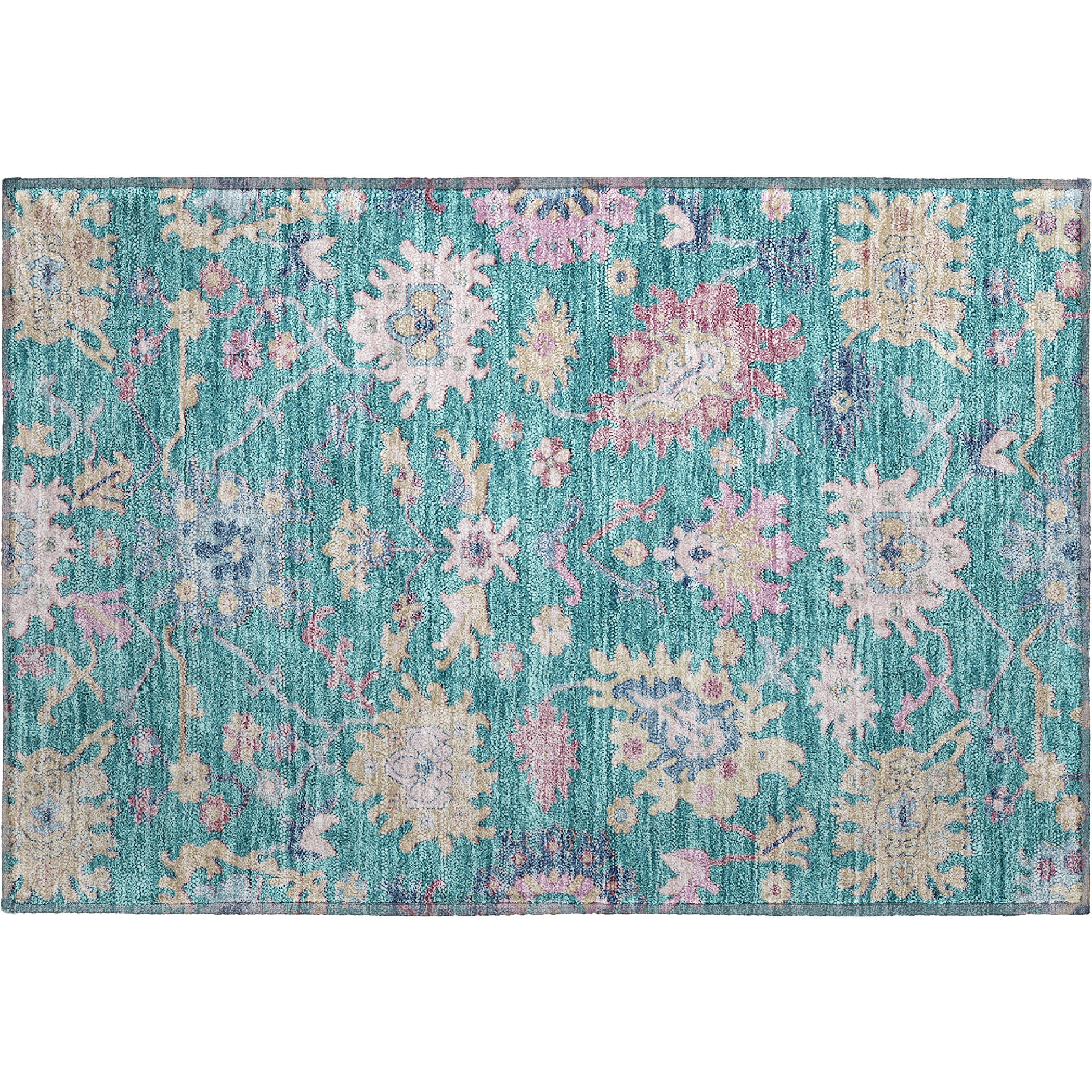 Porto Machine Washable Transitional Teal Rug 1'8" x 2'6" #shape_Rectangle