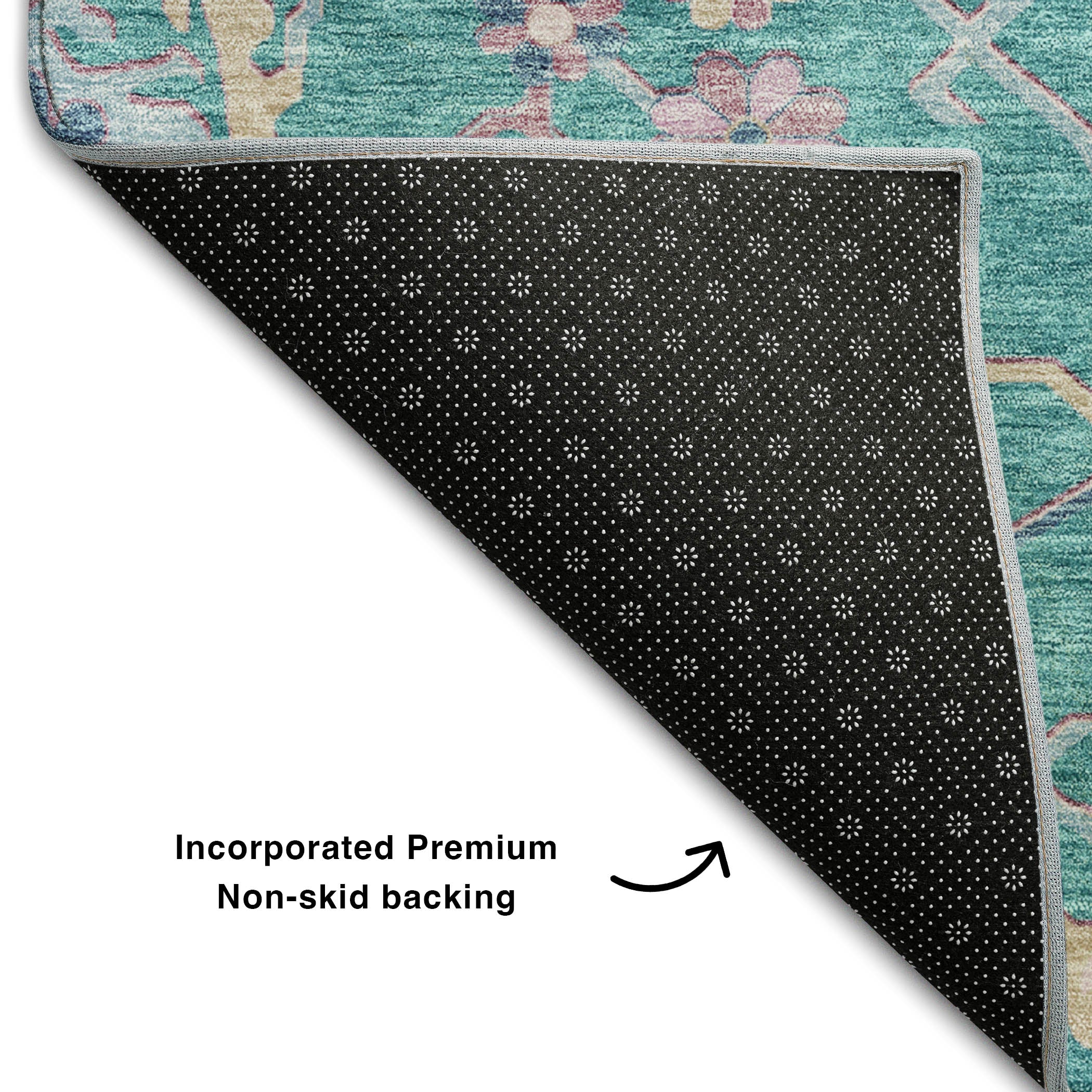 Porto Machine Washable Transitional Teal Rug 1'8" x 2'6" #shape_Rectangle