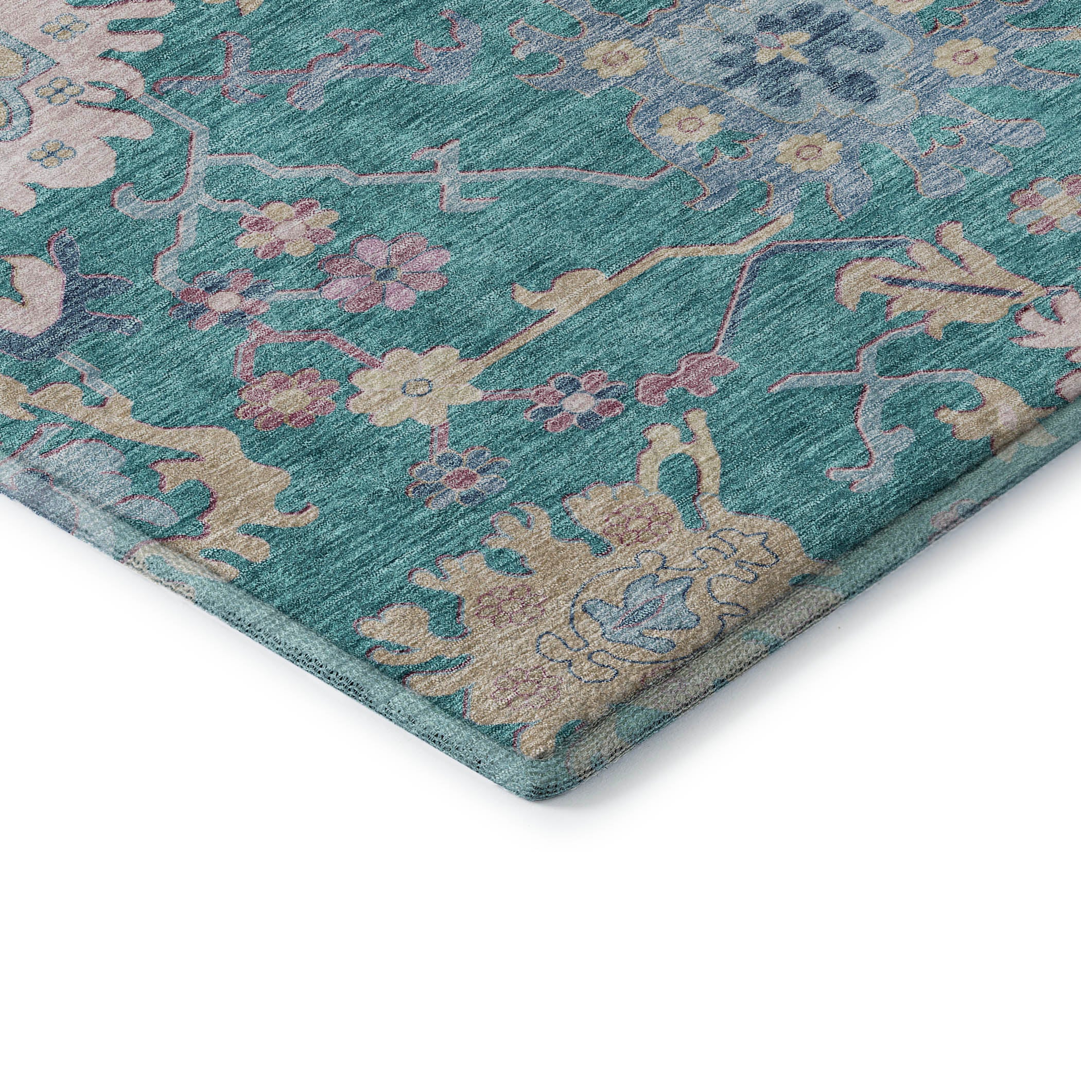 Porto Machine Washable Transitional Teal Rug 1'8" x 2'6" #shape_Rectangle