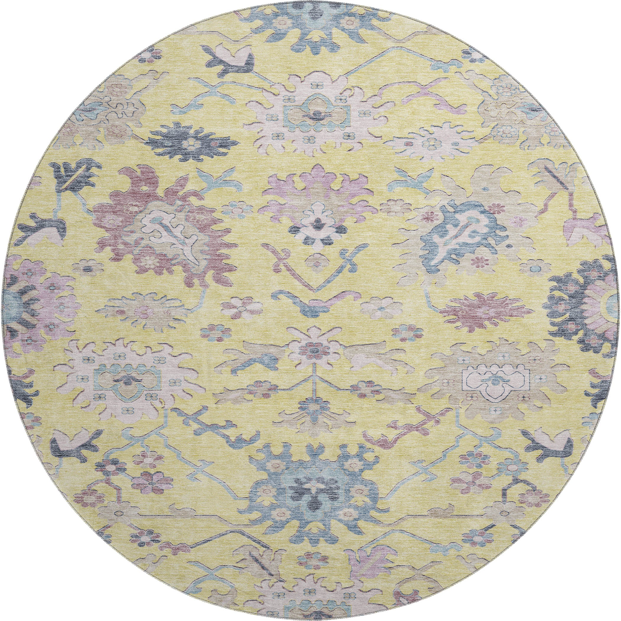 Porto Machine Washable Transitional Yellow Gold Rug 8' x 8' #shape_Round