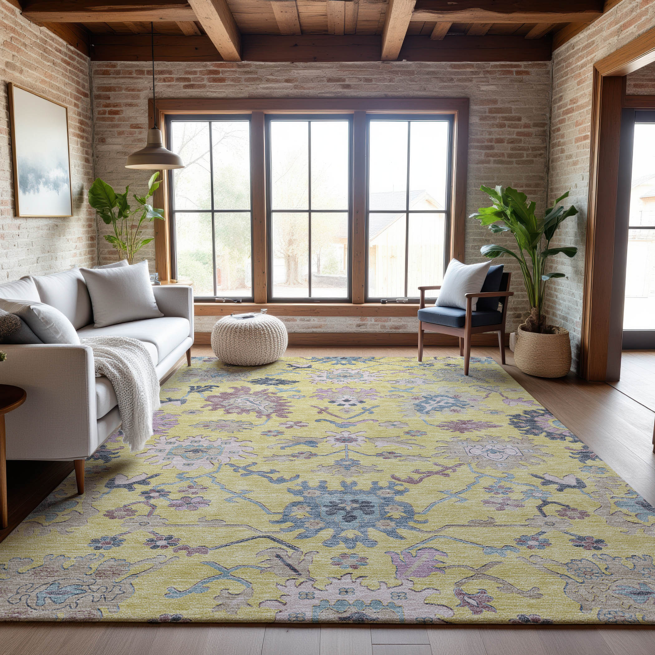 Porto Machine Washable Transitional Yellow Gold Rug 2'6" x 3'10" #shape_Rectangle