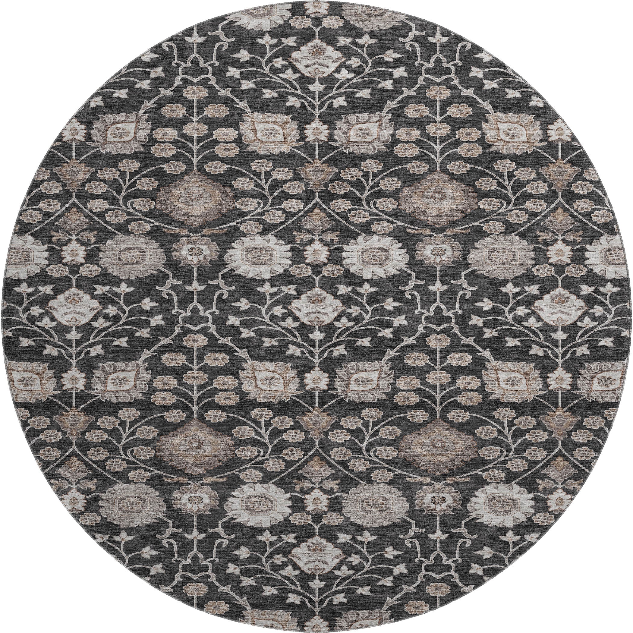 Zanzibar Machine Washable Transitional Black Rug 8' x 8' #shape_Round