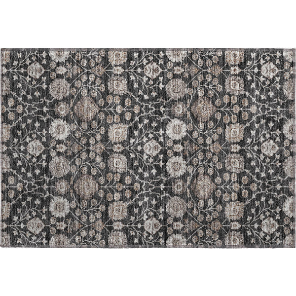 Zanzibar Machine Washable Transitional Black Rug 1'8" x 2'6"