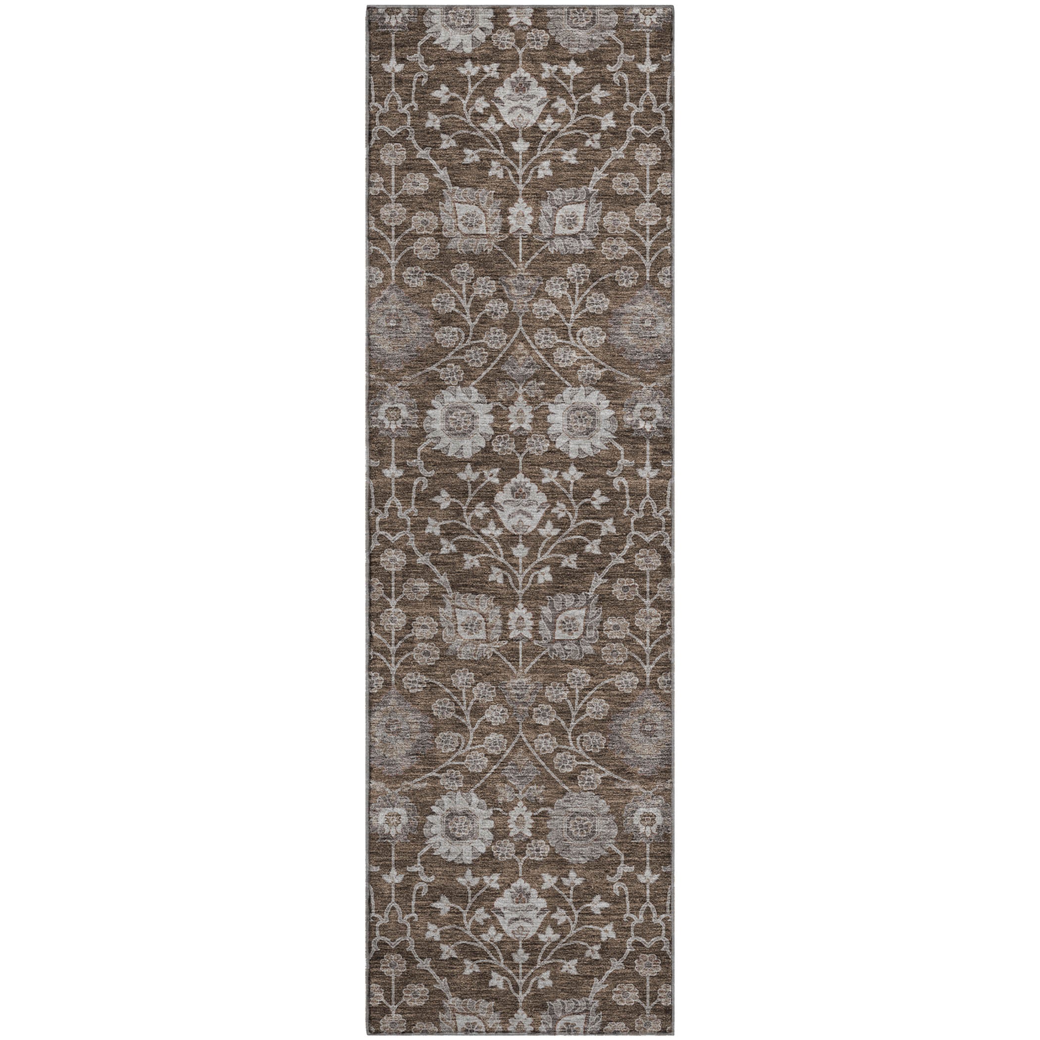 Zanzibar Machine Washable Transitional Chocolate Brown Rug 2'3" x 7'6" #shape_Runner