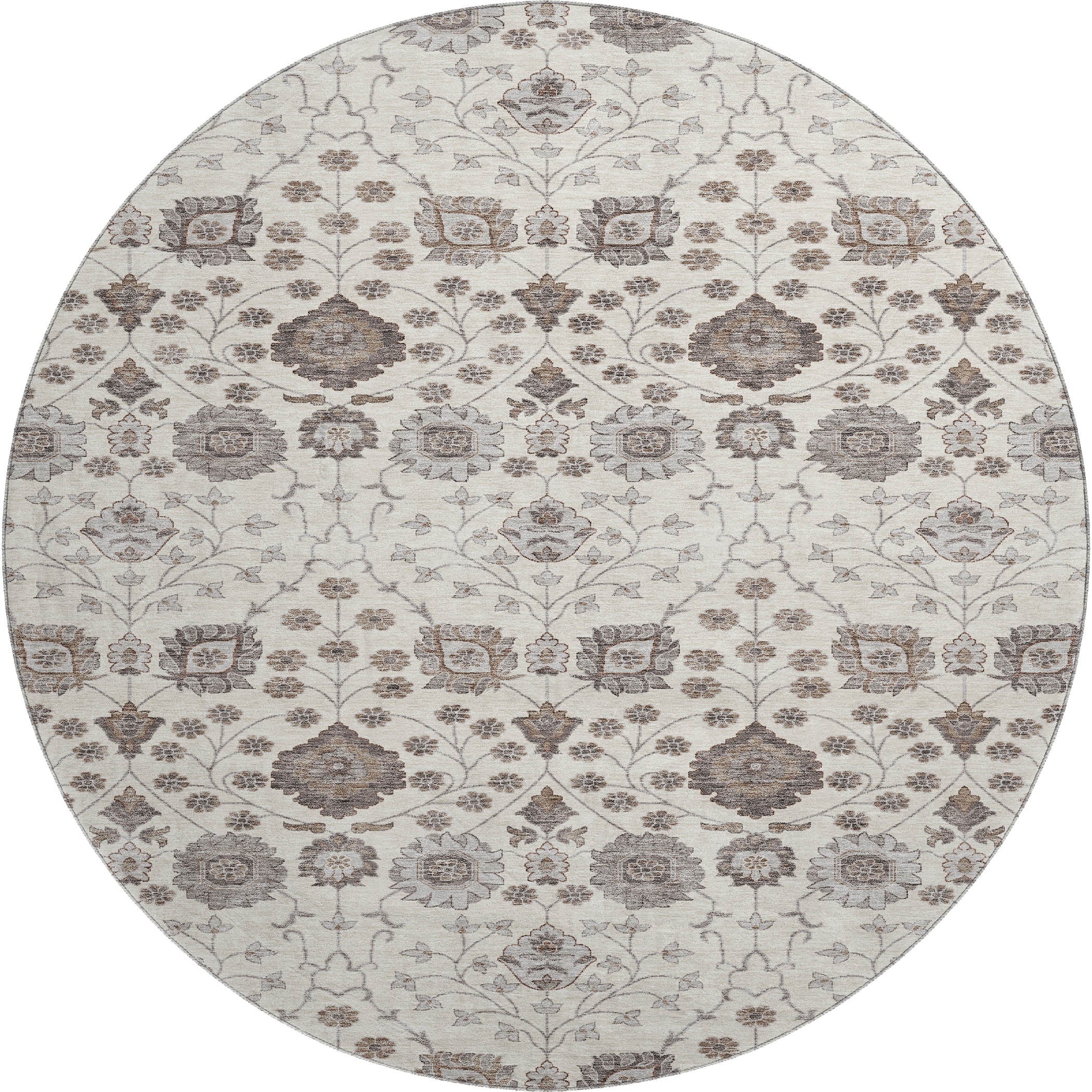 Zanzibar Machine Washable Transitional Ivory Rug 8' x 8' #shape_Round