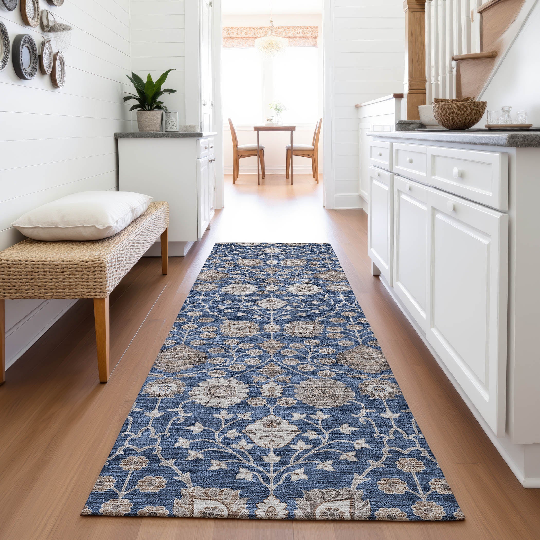 Zanzibar Machine Washable Transitional Navy Blue Rug 2'3" x 7'6" #shape_Runner