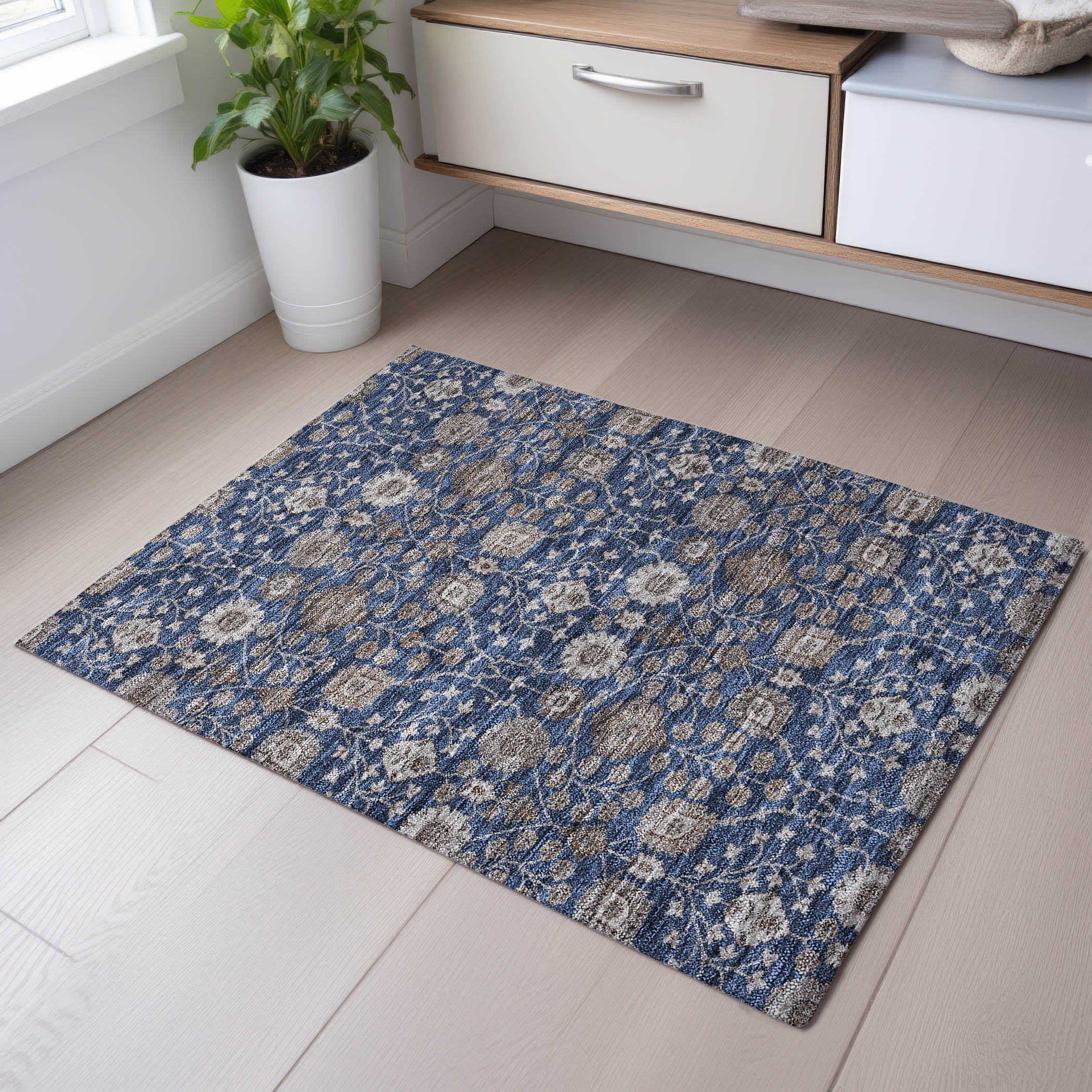 Zanzibar Machine Washable Transitional Navy Blue Rug 1'8" x 2'6" #shape_Rectangle