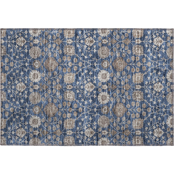 Zanzibar Machine Washable Transitional Navy Blue Rug 1'8" x 2'6"