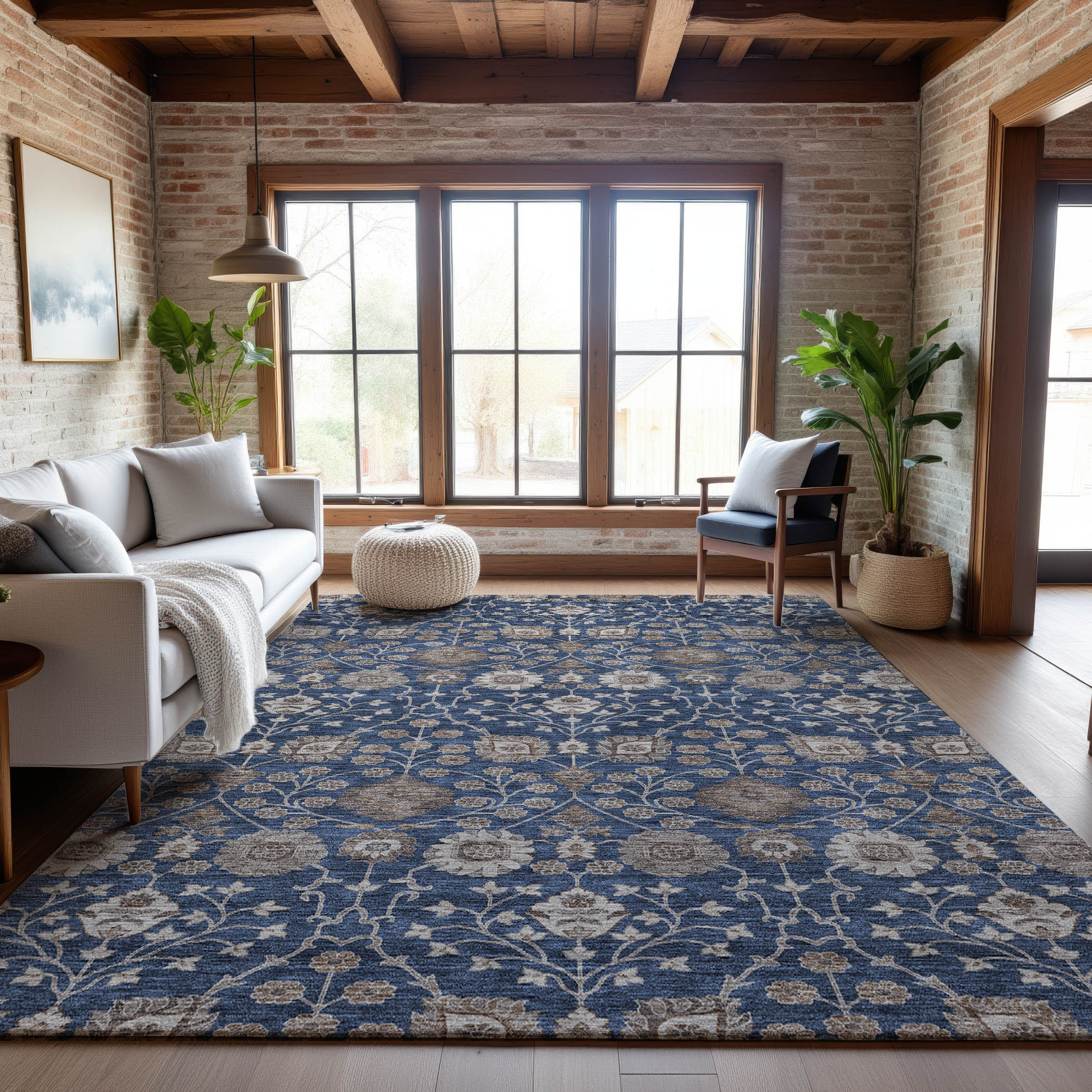 Zanzibar Machine Washable Transitional Navy Blue Rug 2'6" x 3'10" #shape_Rectangle