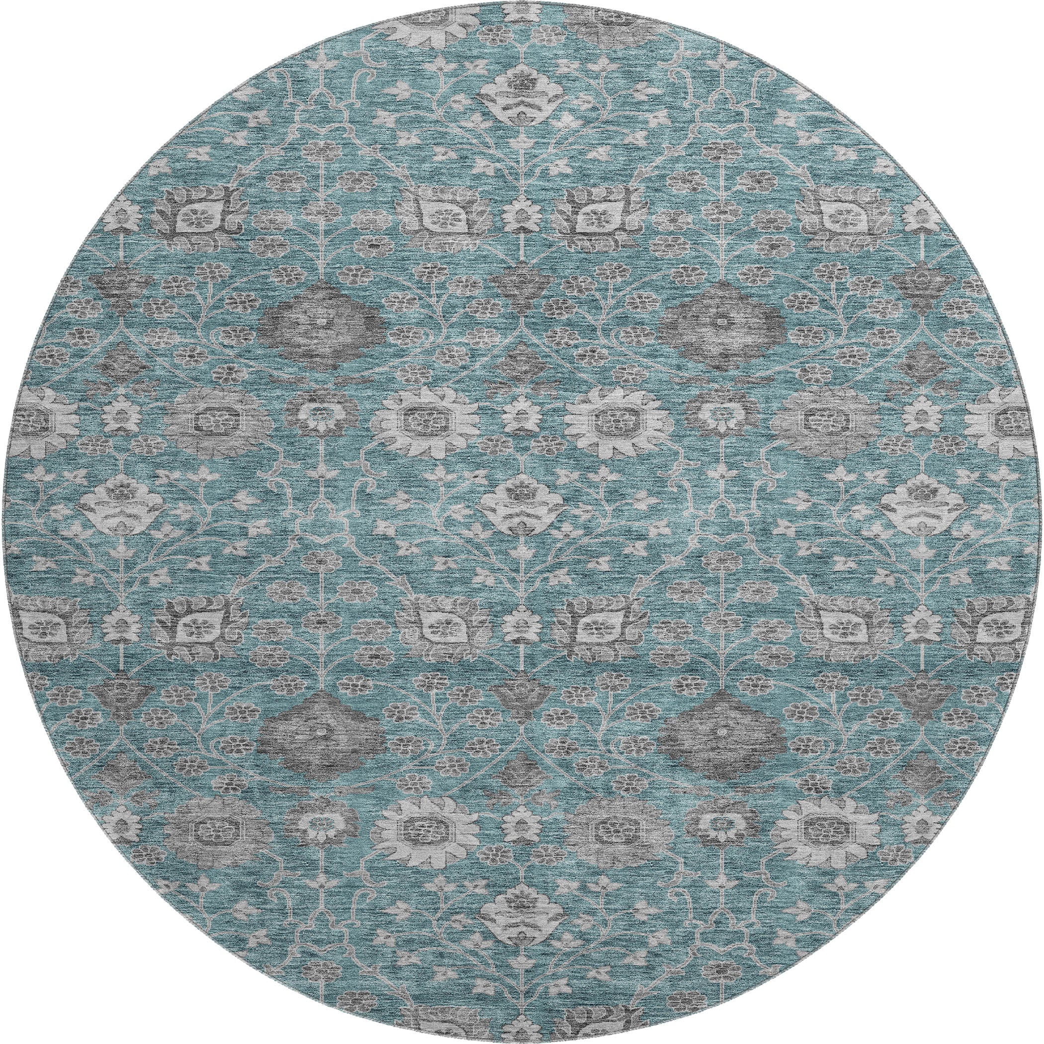Zanzibar Machine Washable Transitional Teal Rug 8' x 8' #shape_Round