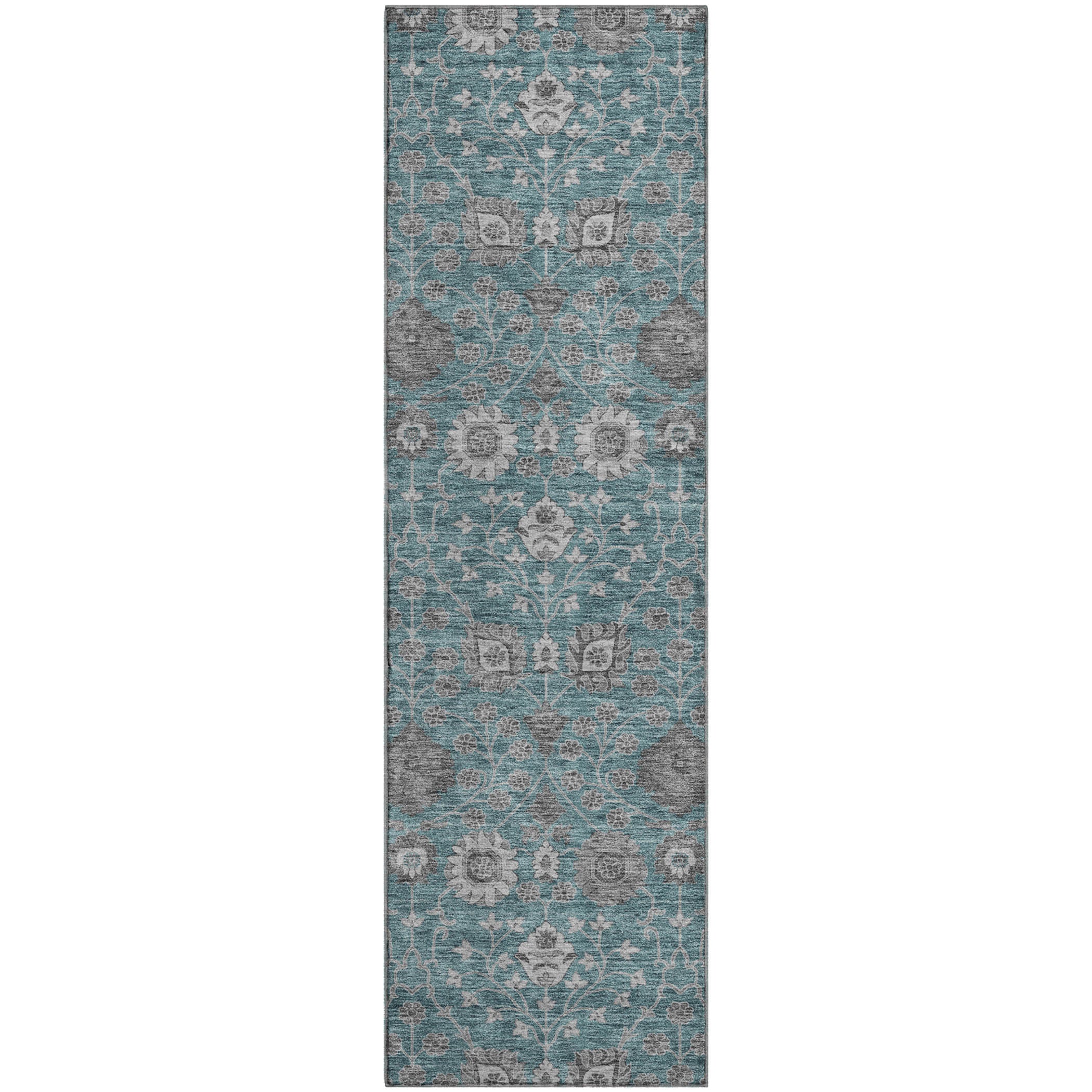 Zanzibar Machine Washable Transitional Teal Rug 2'3" x 7'6" #shape_Runner