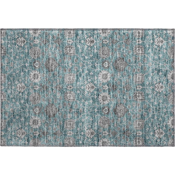 Zanzibar Machine Washable Transitional Teal Rug 1'8" x 2'6"