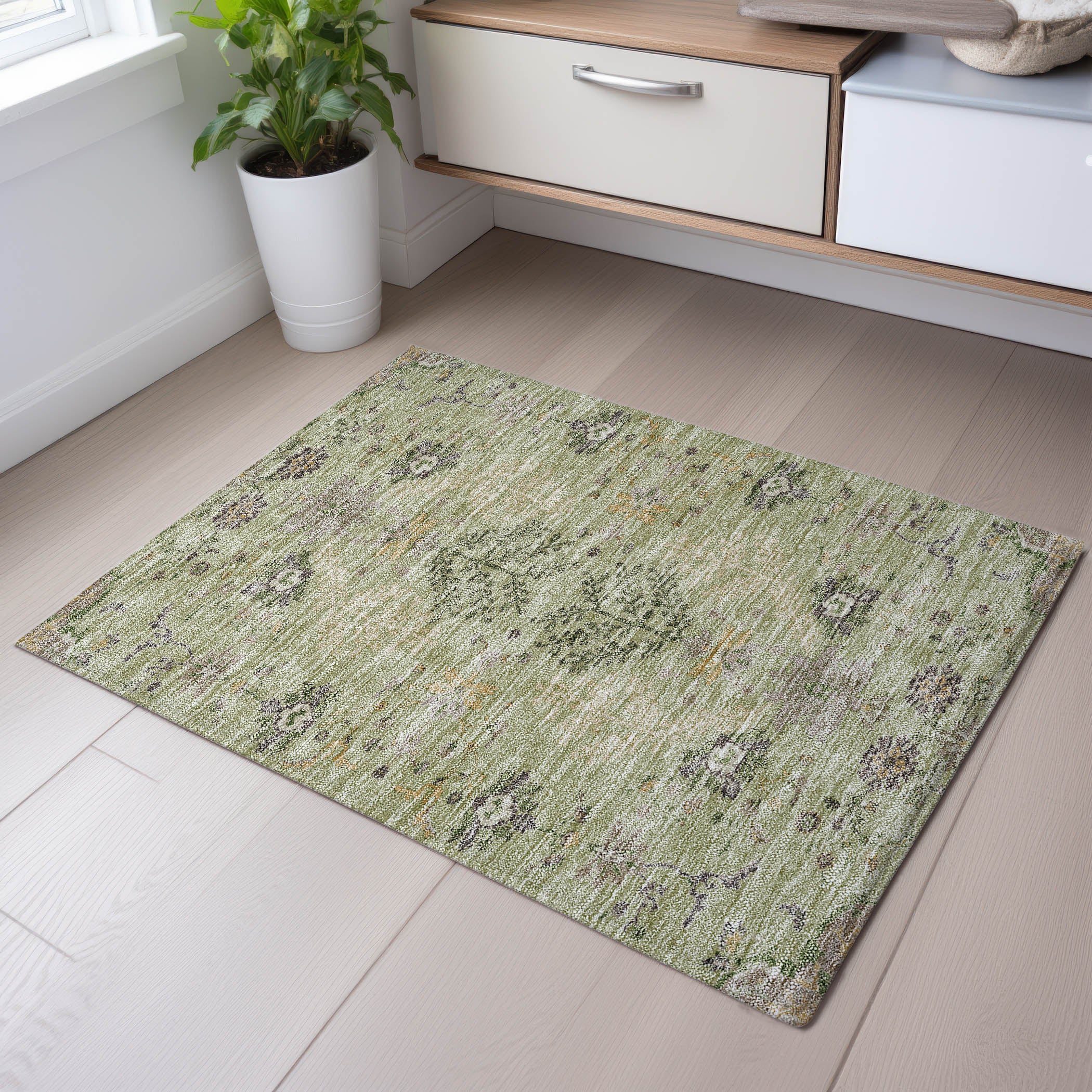Queenstown Machine Washable Transitional Aloe Green Rug 1'8" x 2'6" #shape_Rectangle