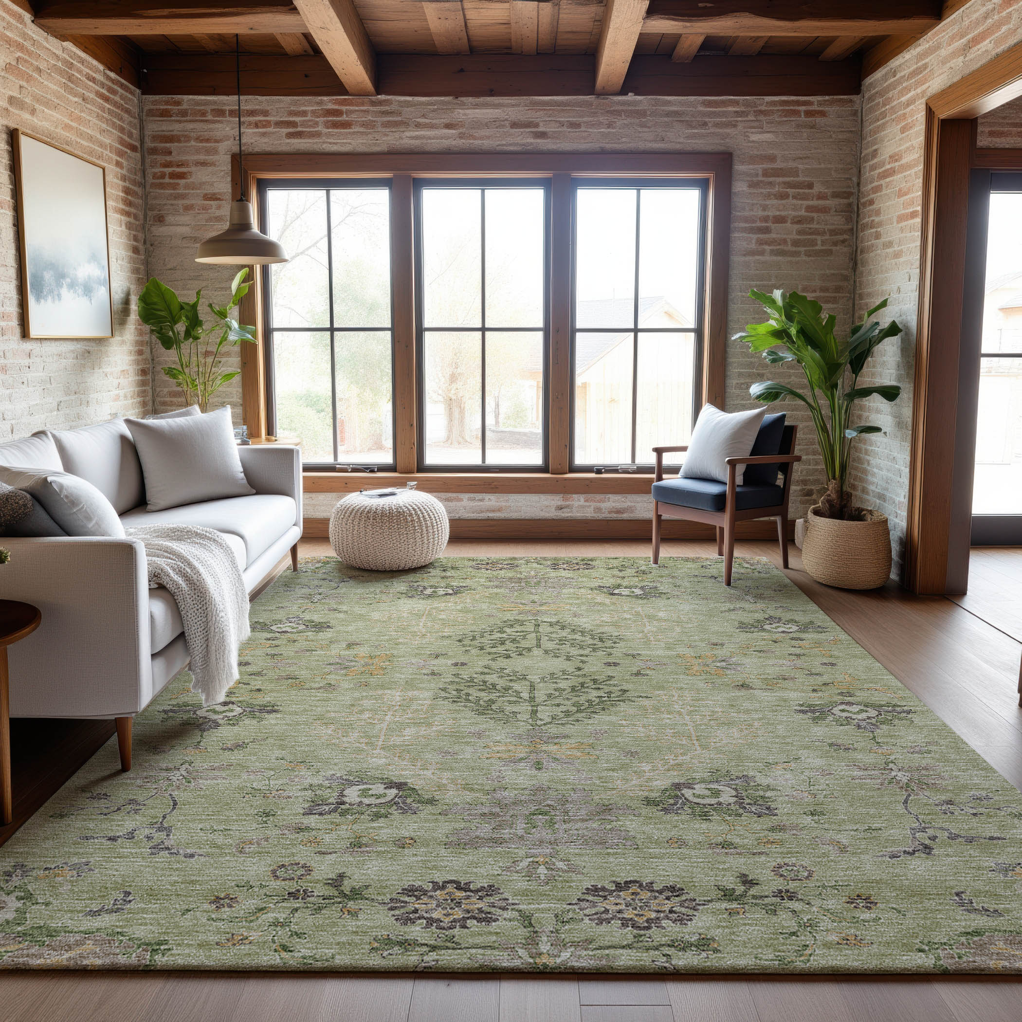 Queenstown Machine Washable Transitional Aloe Green Rug 2'6" x 3'10" #shape_Rectangle