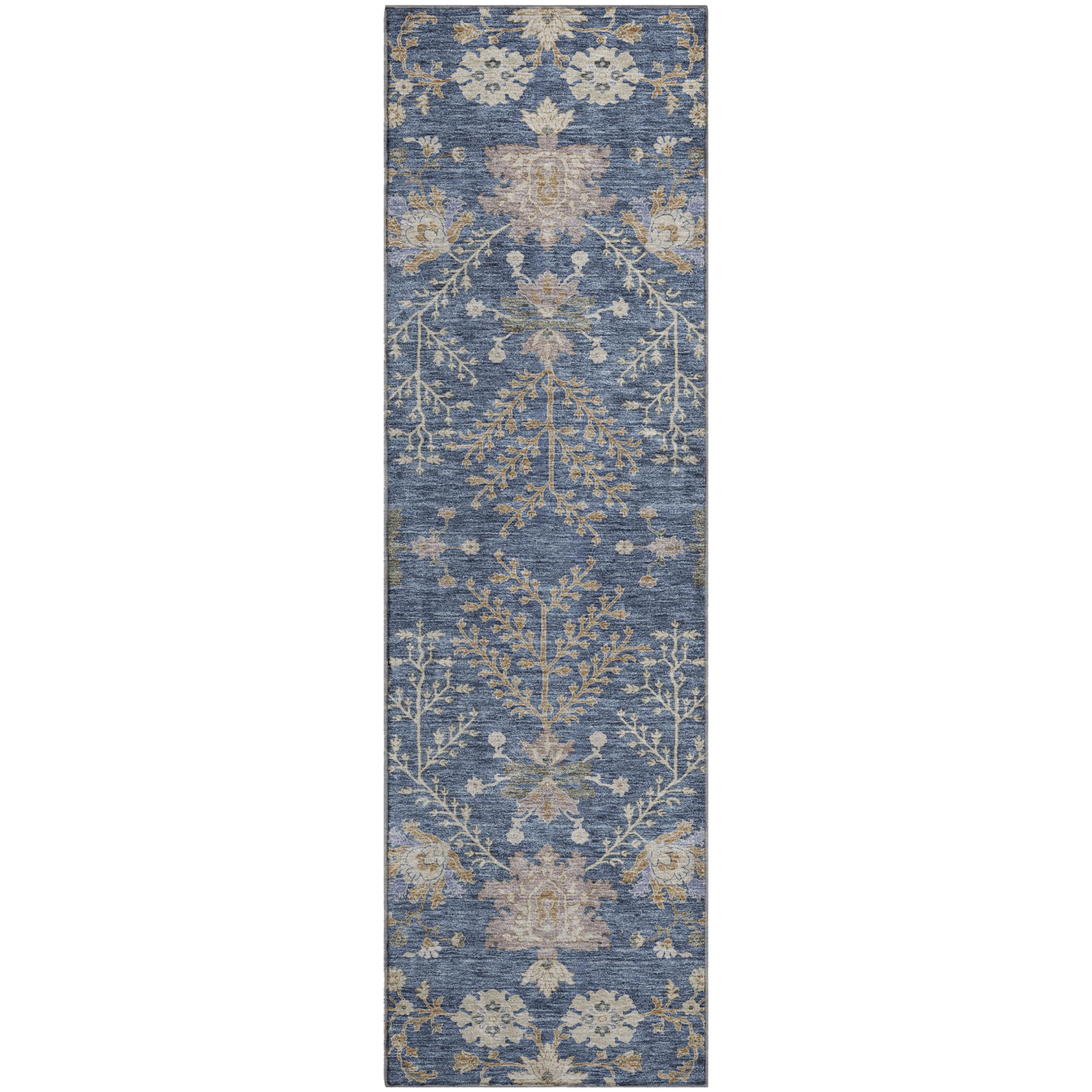 Queenstown Machine Washable Transitional Blue Rug 2'3" x 7'6" #shape_Runner