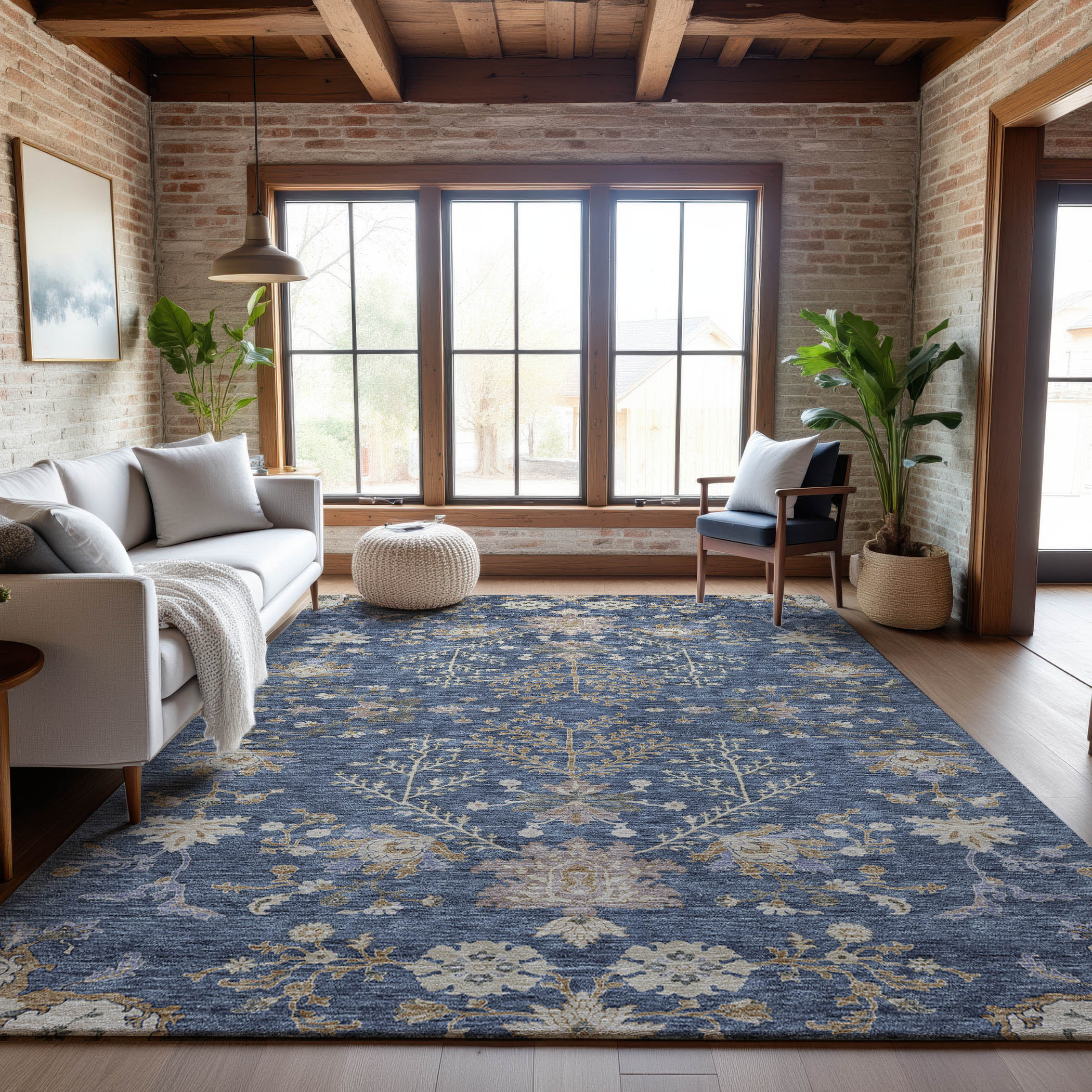 Queenstown Machine Washable Transitional Blue Rug 2'6" x 3'10" #shape_Rectangle