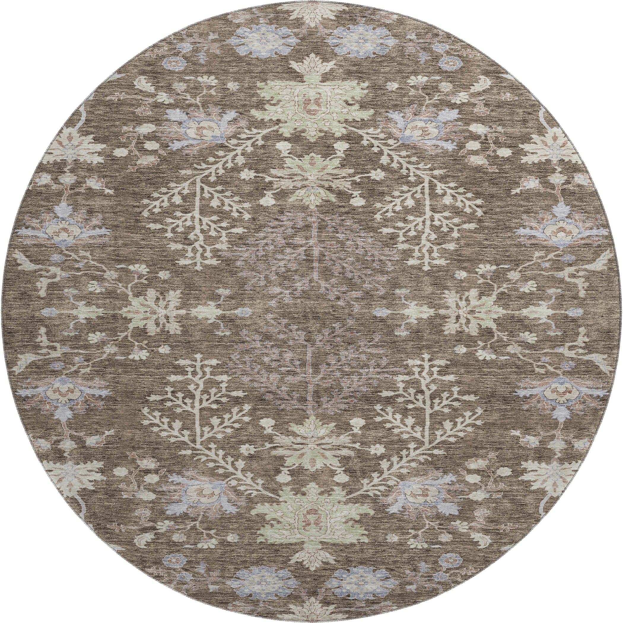 Queenstown Machine Washable Transitional Brown Rug 8' x 8' #shape_Round