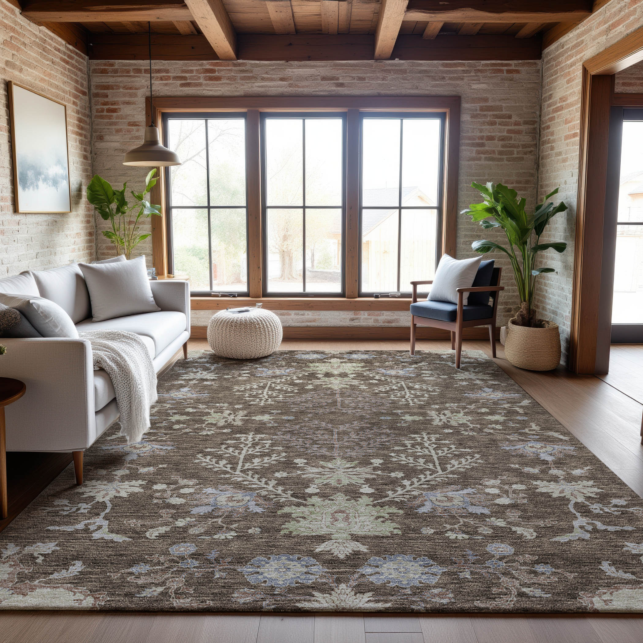 Queenstown Machine Washable Transitional Brown Rug 2'6" x 3'10" #shape_Rectangle