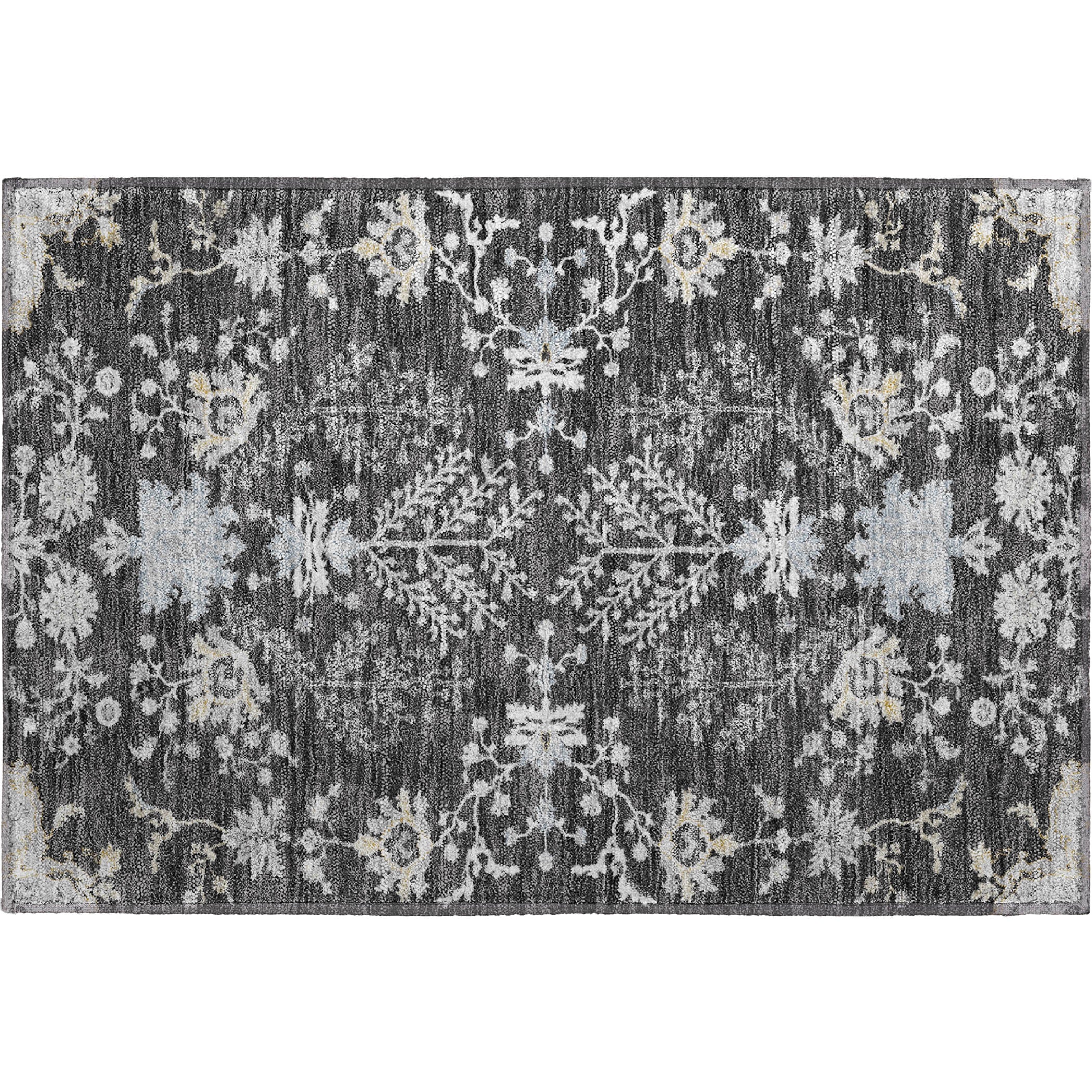 Queenstown Machine Washable Transitional Charcoal Gray Rug 1'8" x 2'6" #shape_Rectangle