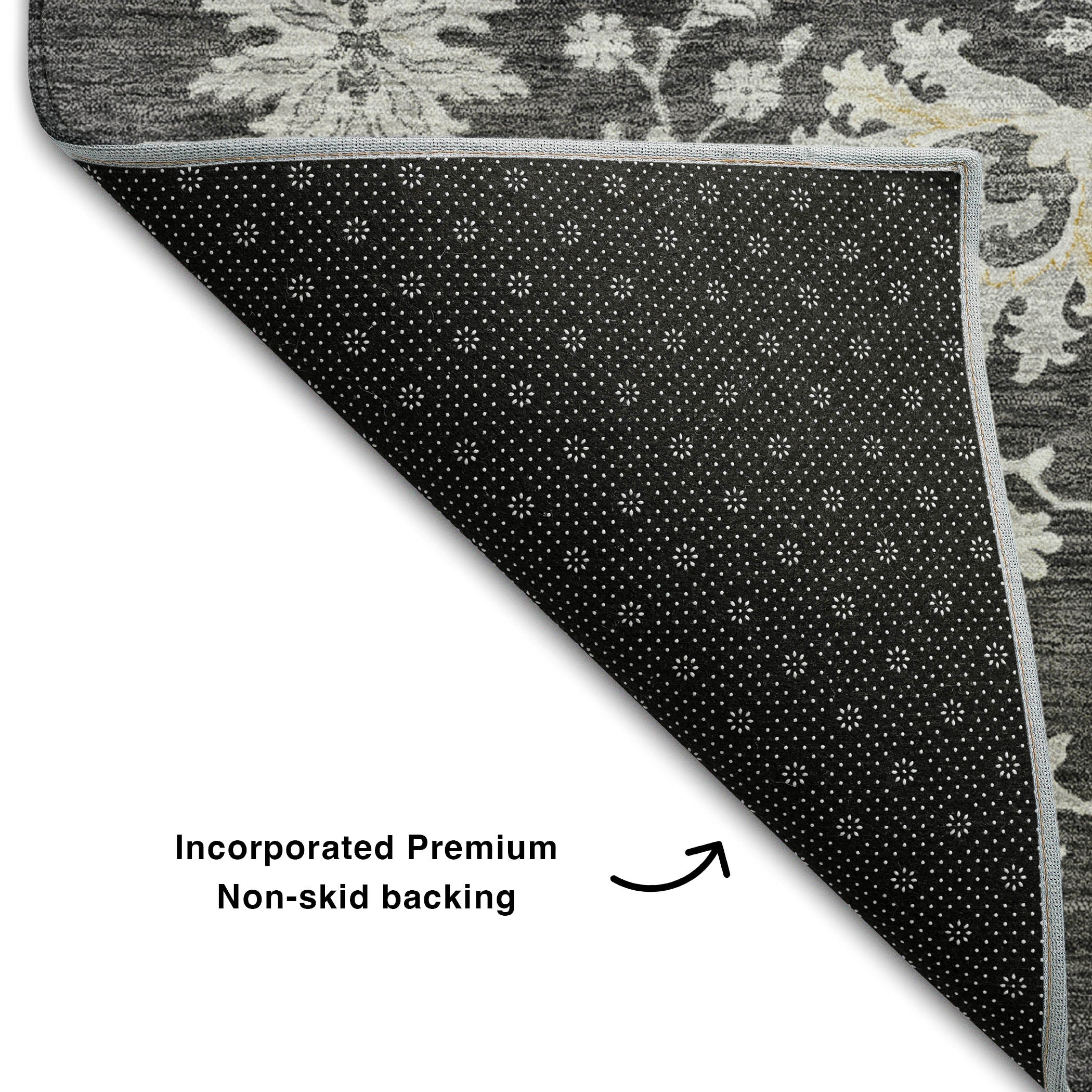 Queenstown Machine Washable Transitional Charcoal Gray Rug 1'8" x 2'6" #shape_Rectangle