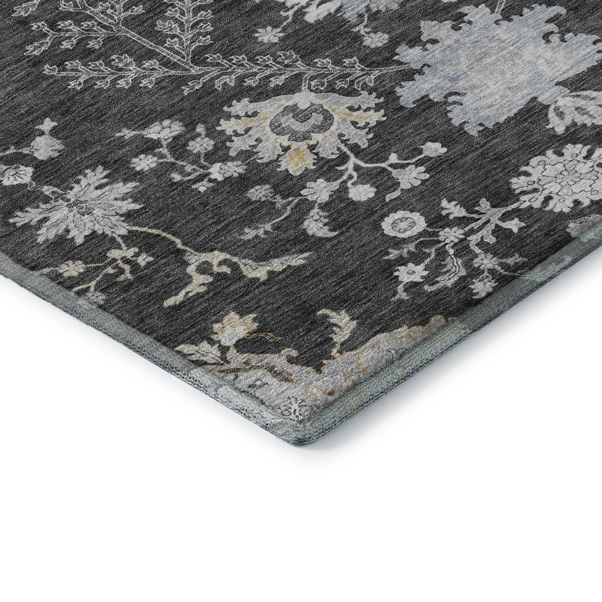 Queenstown Machine Washable Transitional Charcoal Gray Rug 1'8" x 2'6" #shape_Rectangle