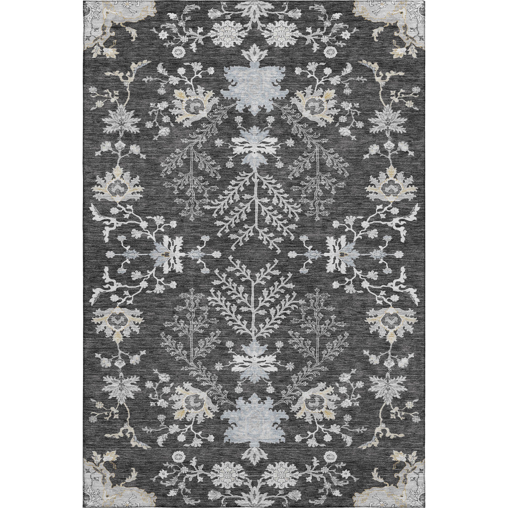Queenstown Machine Washable Transitional Charcoal Gray Rug 2'6" x 3'10" #shape_Rectangle