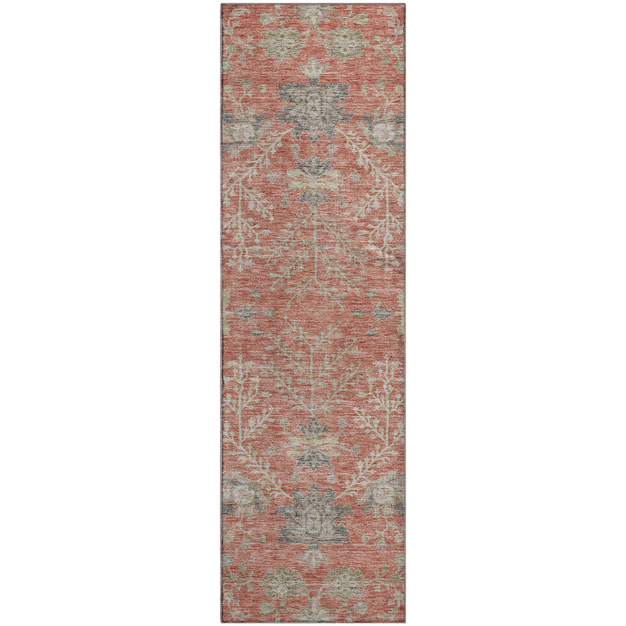 Queenstown Machine Washable Transitional Coral Orange Rug 2'3" x 7'6" #shape_Runner