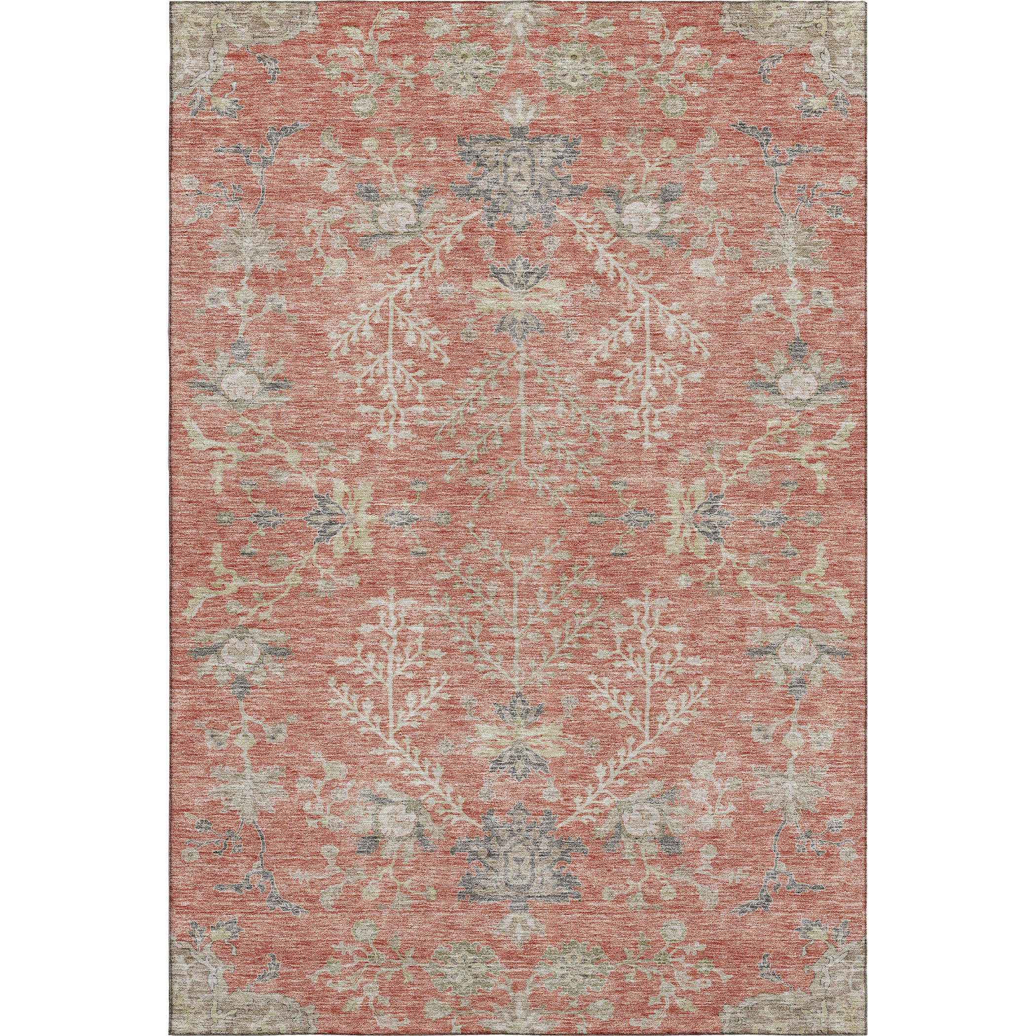 Queenstown Machine Washable Transitional Coral Orange Rug 2'6" x 3'10" #shape_Rectangle