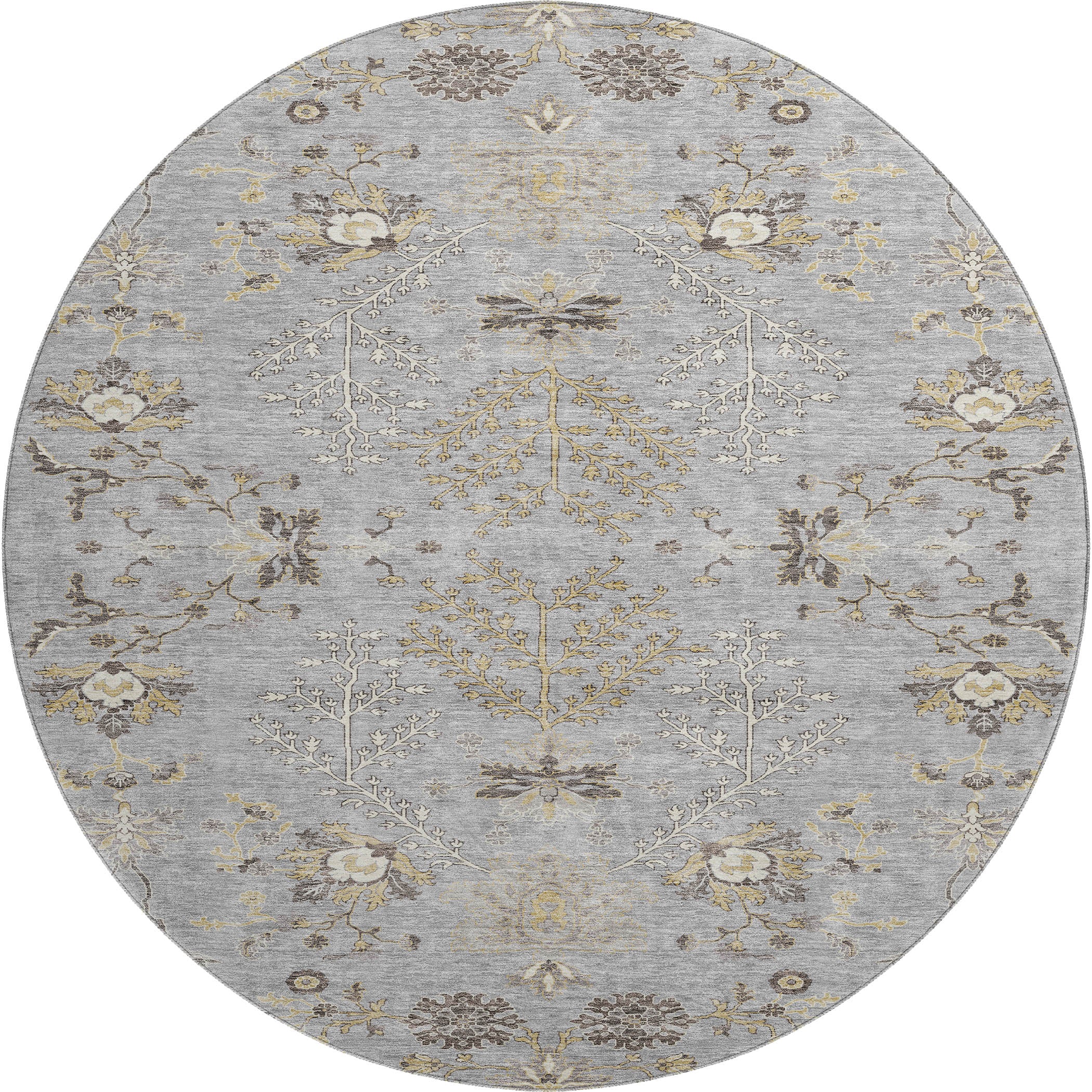 Queenstown Machine Washable Transitional Gray Rug 8' x 8' #shape_Round