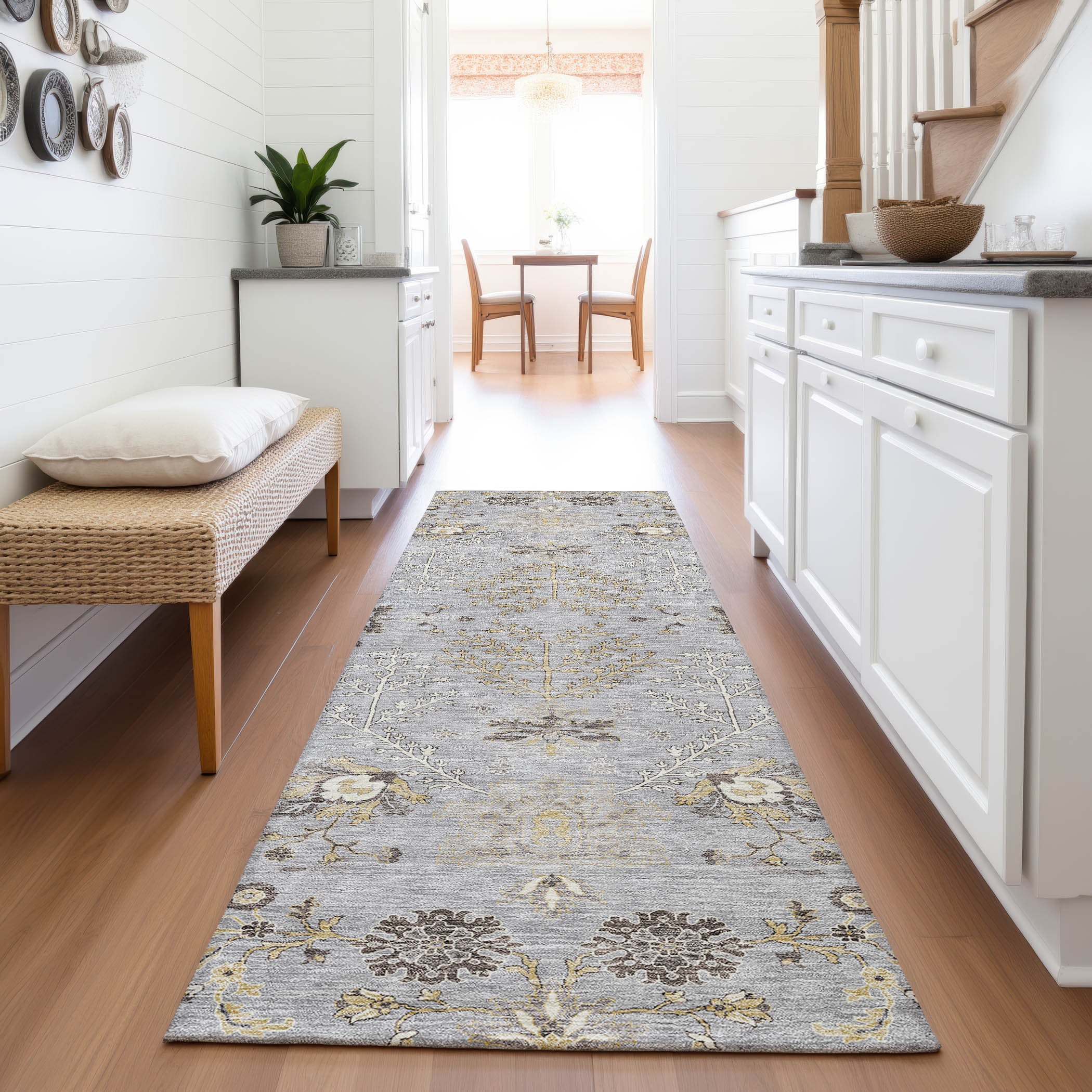 Queenstown Machine Washable Transitional Gray Rug 2'3" x 7'6" #shape_Runner