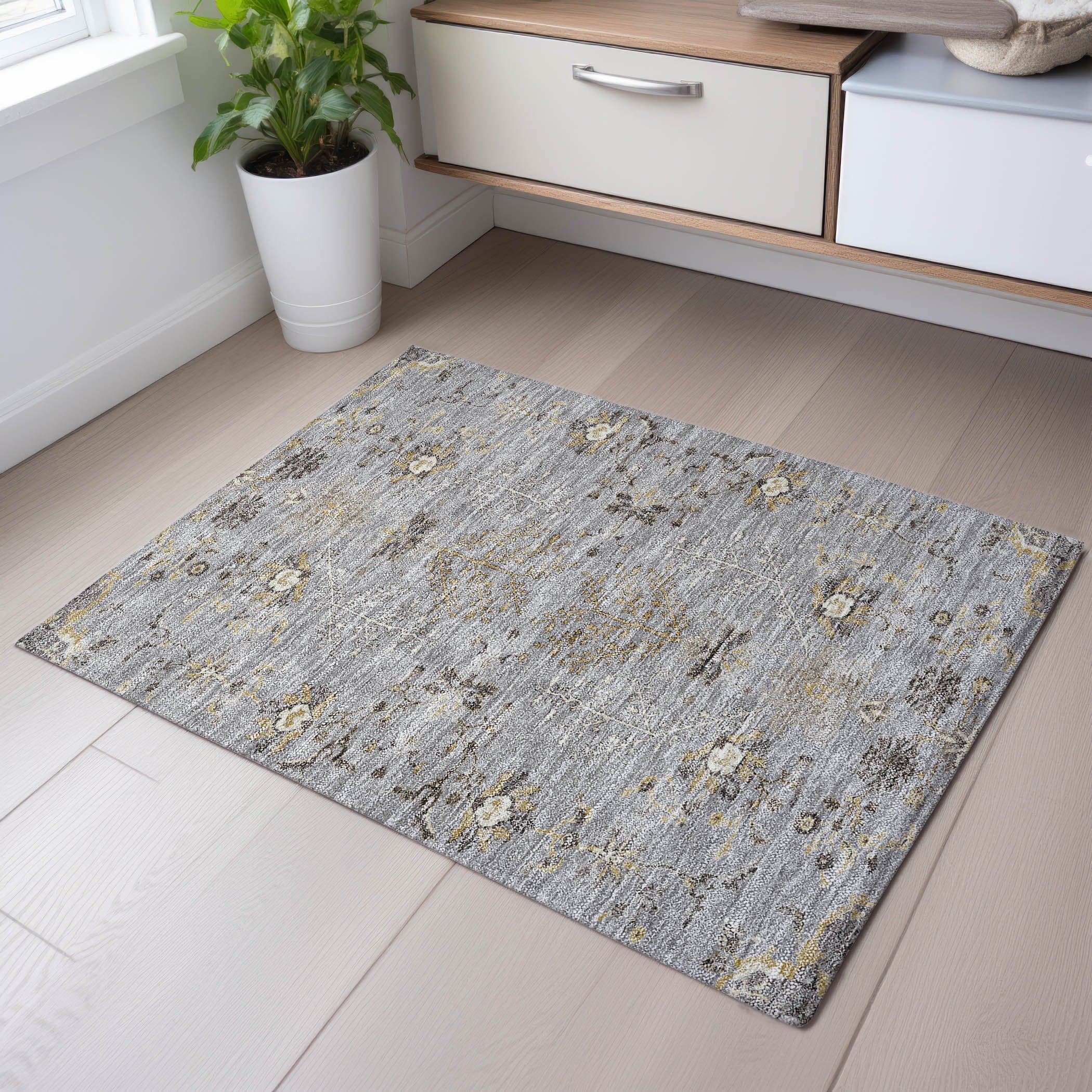 Queenstown Machine Washable Transitional Gray Rug 1'8" x 2'6" #shape_Rectangle