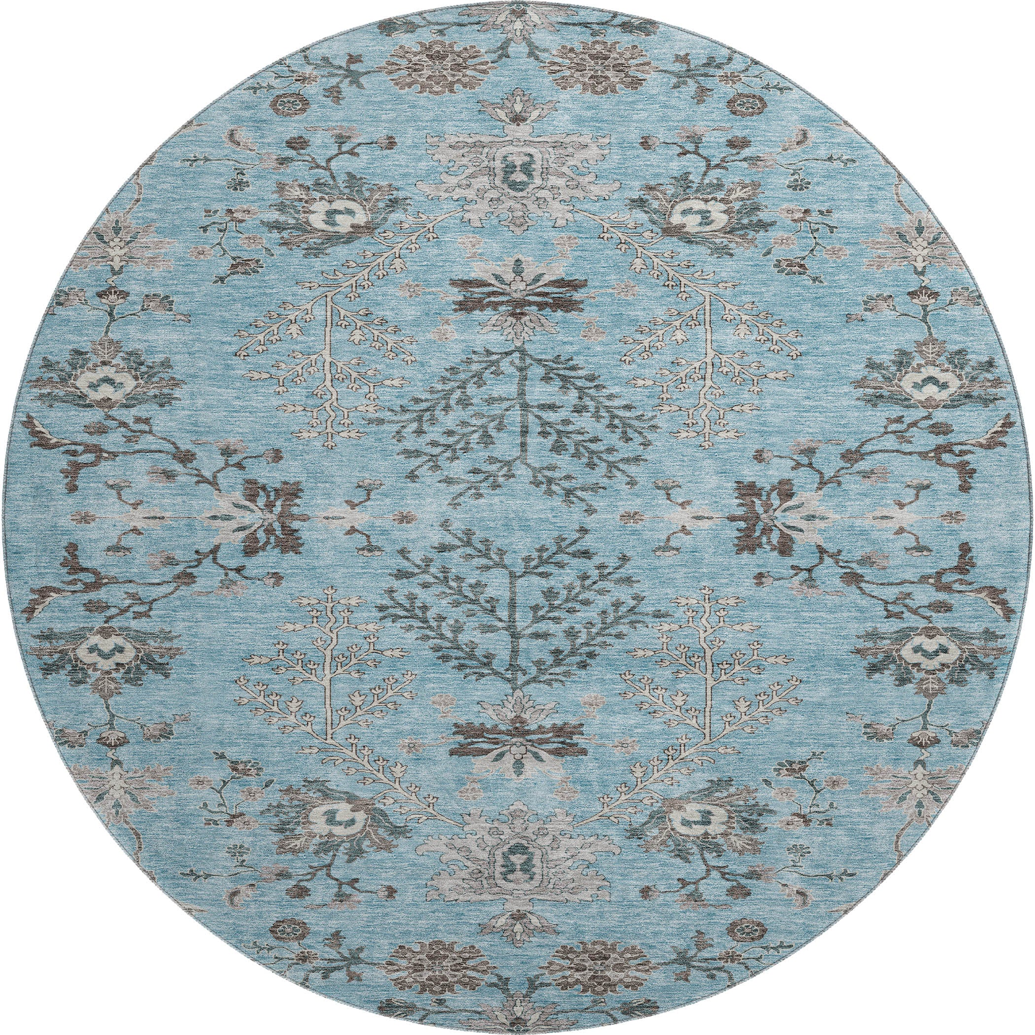 Queenstown Machine Washable Transitional Sky Blue Rug 8' x 8' #shape_Round
