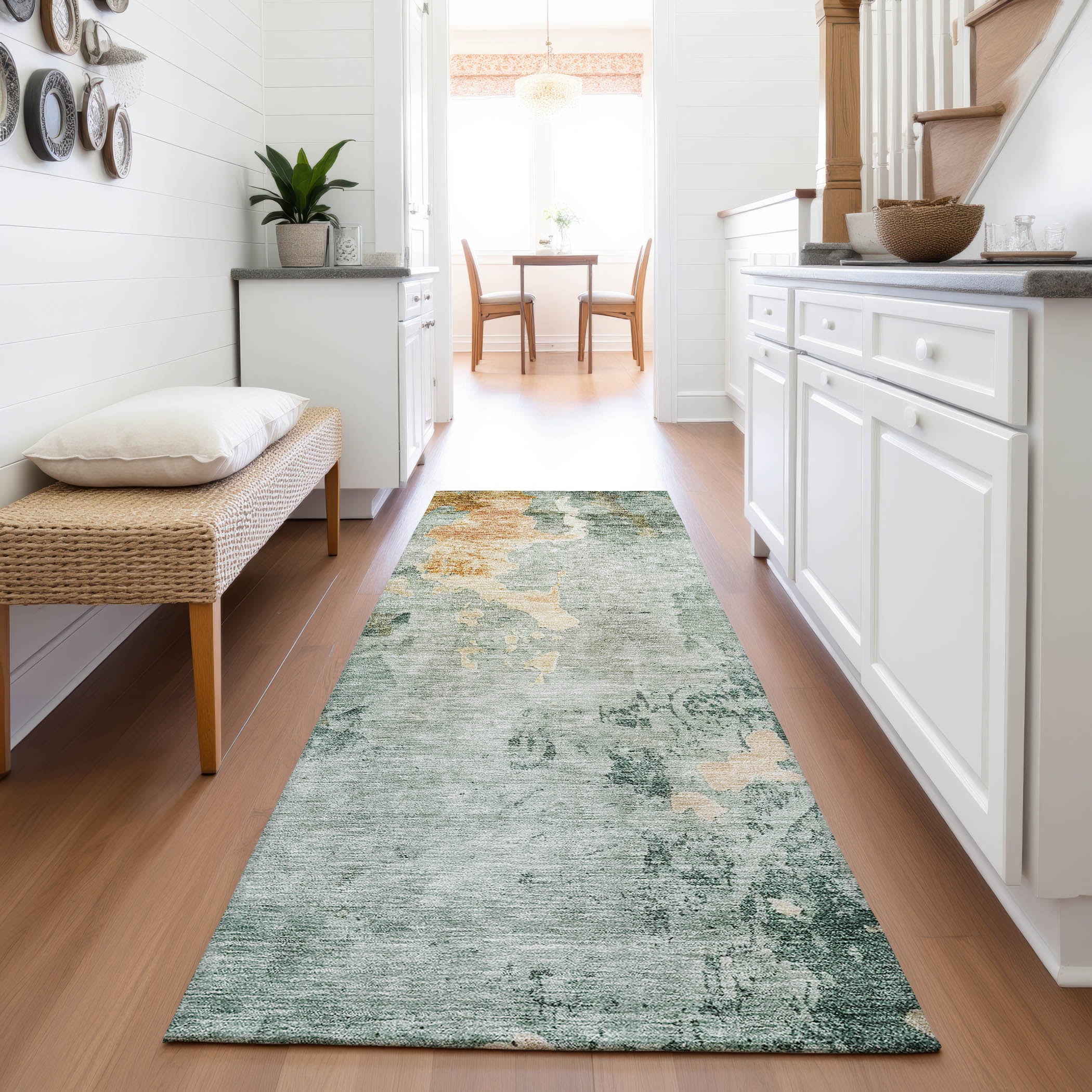 Sarajevo Machine Washable Transitional Seafoam Blue Rug 2'3" x 7'6" #shape_Runner