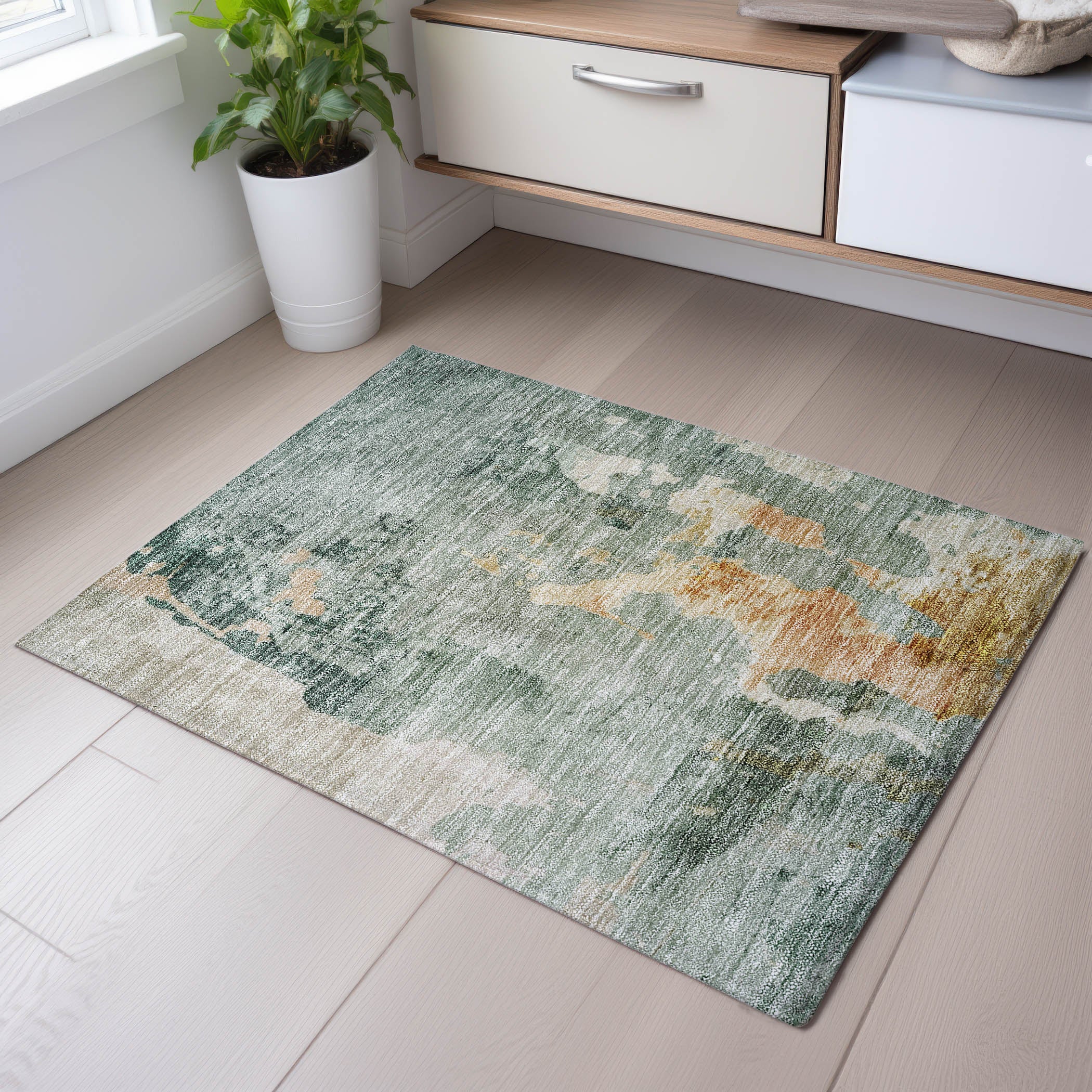Sarajevo Machine Washable Transitional Seafoam Blue Rug 1'8" x 2'6" #shape_Rectangle