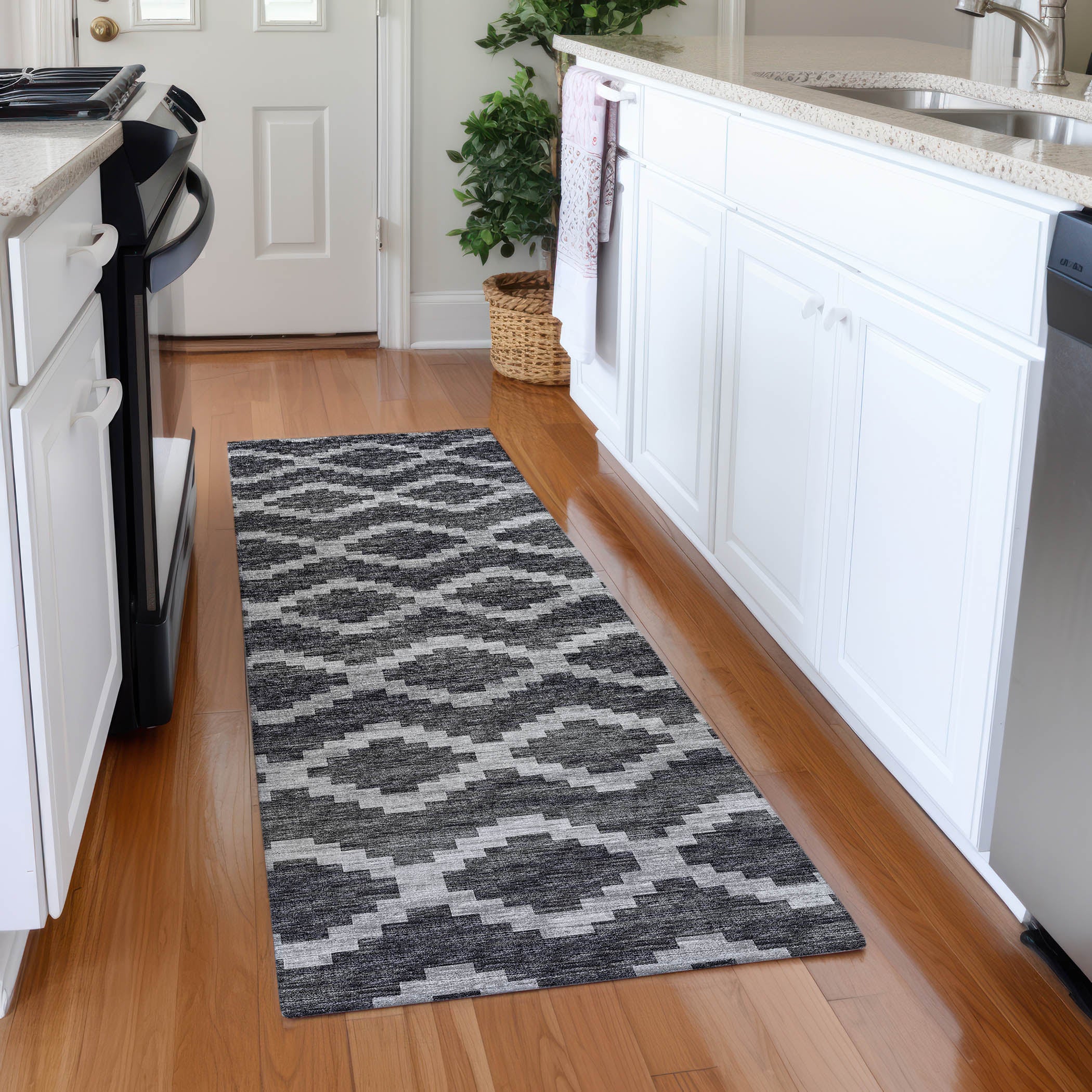 Queenstown Machine Washable Transitional Gray Rug 2'3" x 7'6" #shape_Runner