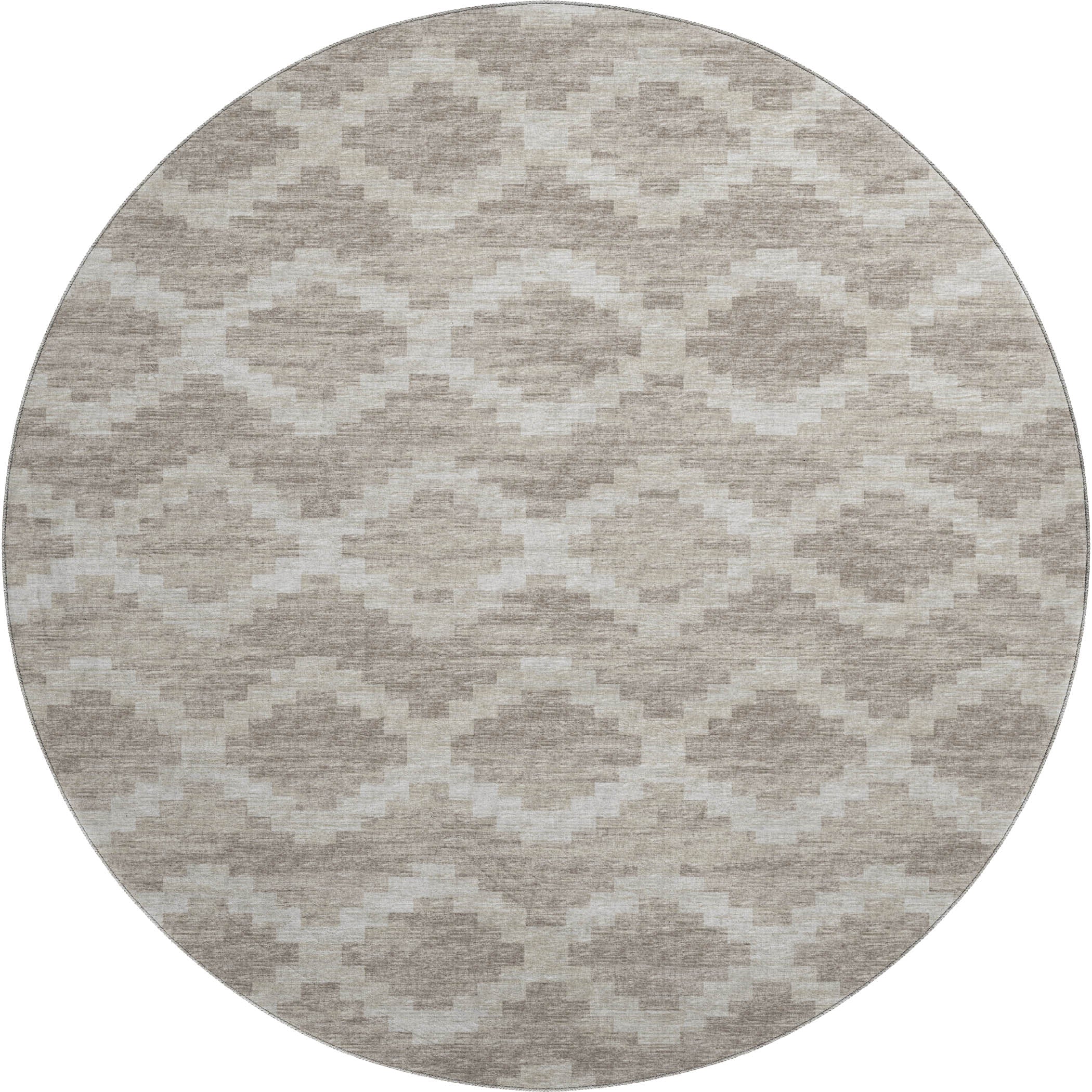 Queenstown Machine Washable Transitional Tan Neutral Rug 8' x 8' #shape_Round