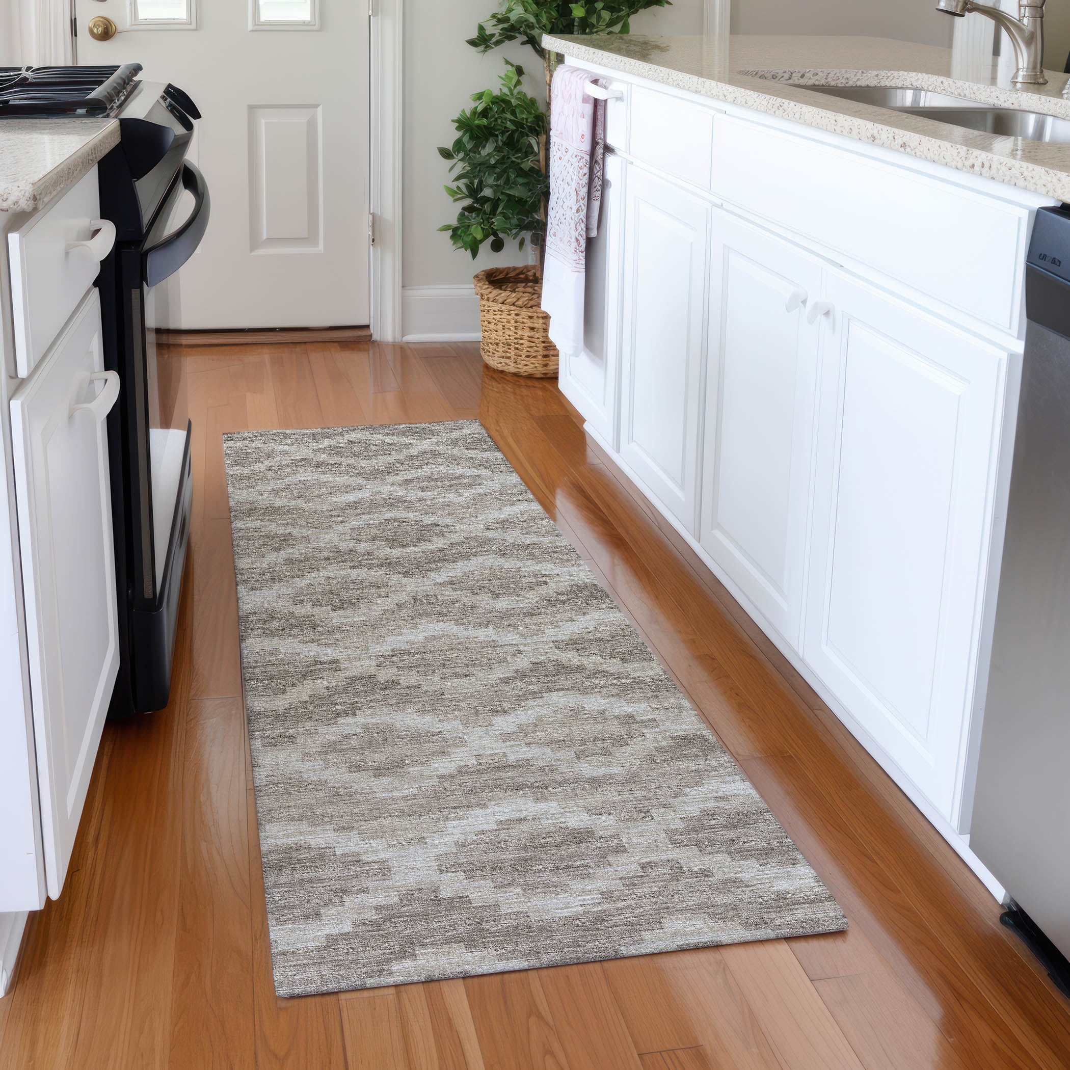 Queenstown Machine Washable Transitional Tan Neutral Rug 2'3" x 7'6" #shape_Runner