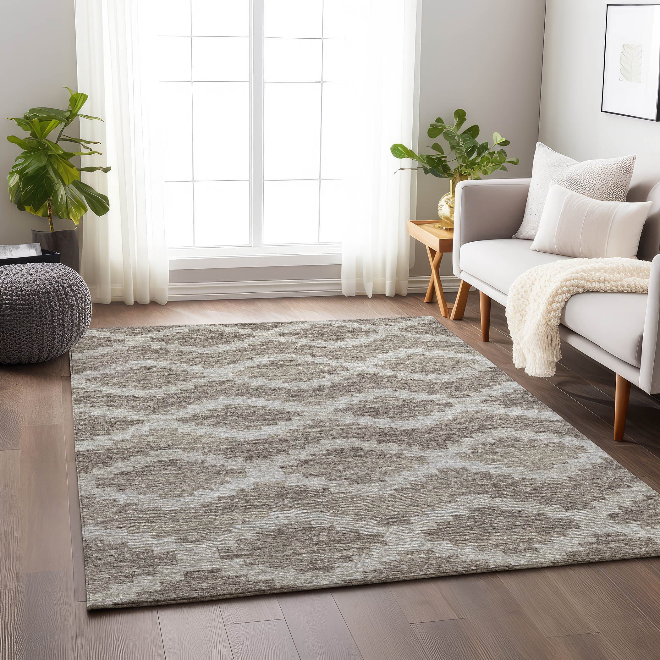 Queenstown Machine Washable Transitional Tan Neutral Rug 2'6" x 3'10" #shape_Rectangle