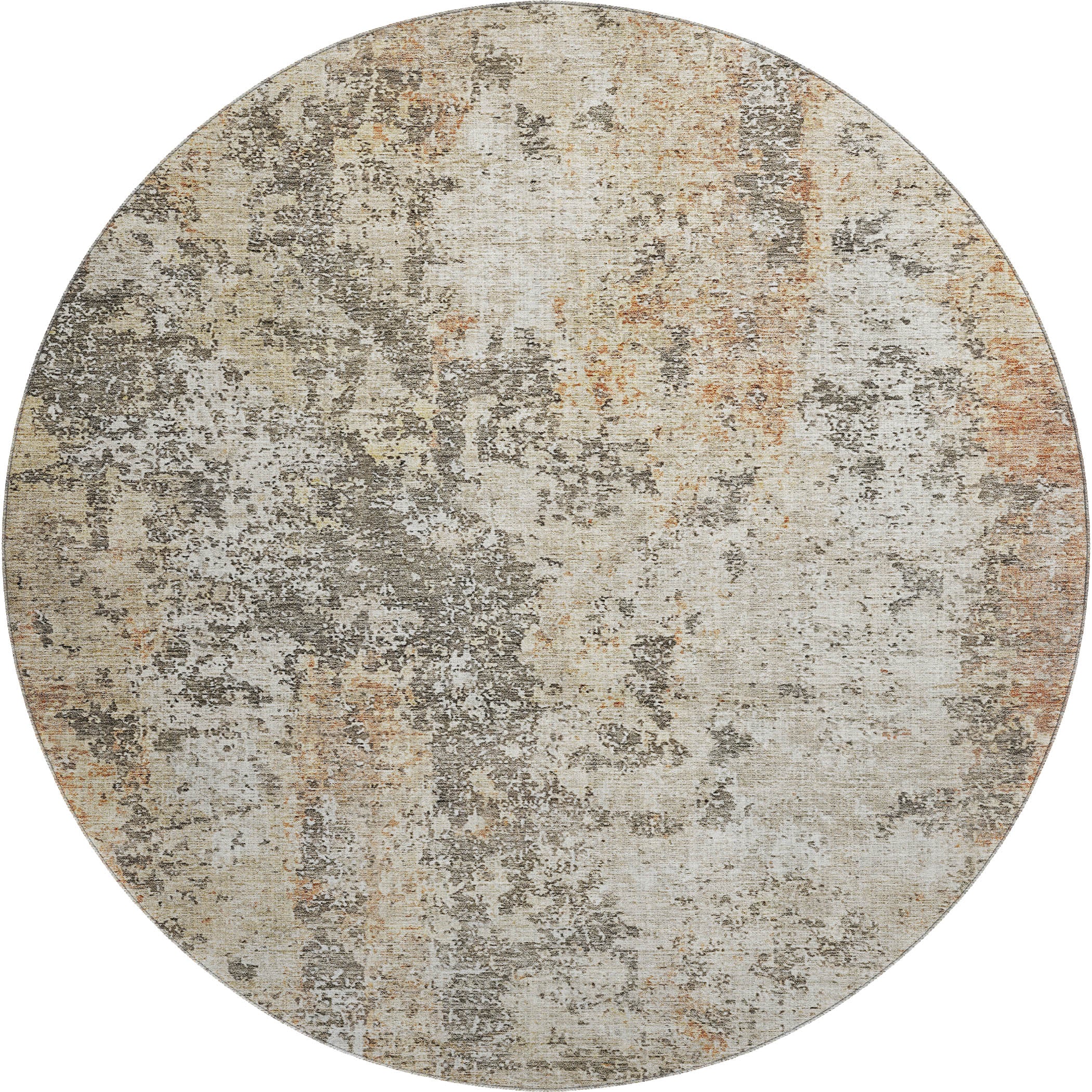 Chiang Mai Machine Washable Transitional Terracotta Orange Rug 8' x 8' #shape_Round