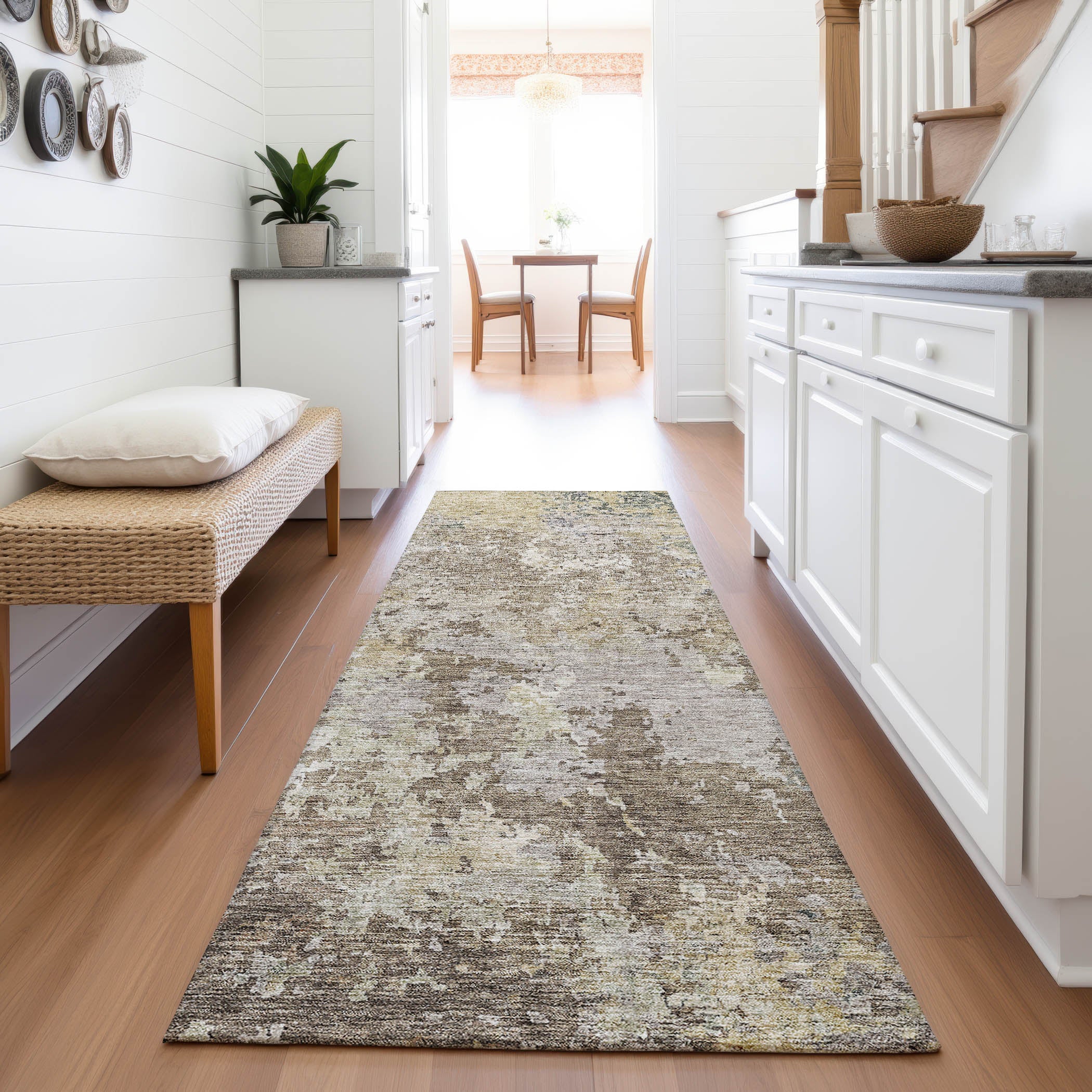 Lucerne Machine Washable Transitional Beige Brown Rug 2'3" x 7'6" #shape_Runner