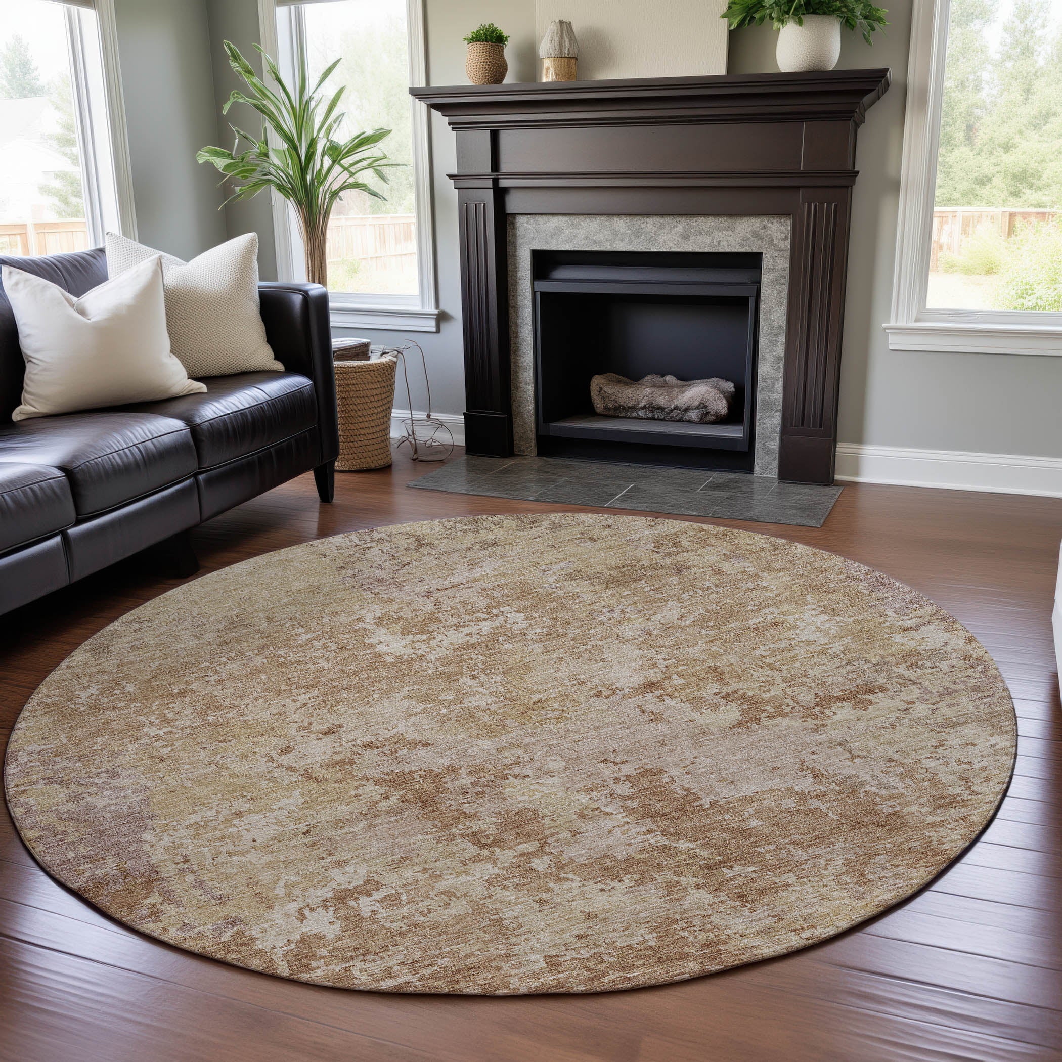 Lucerne Machine Washable Transitional Copper Orange Rug 8' x 8' #shape_Round
