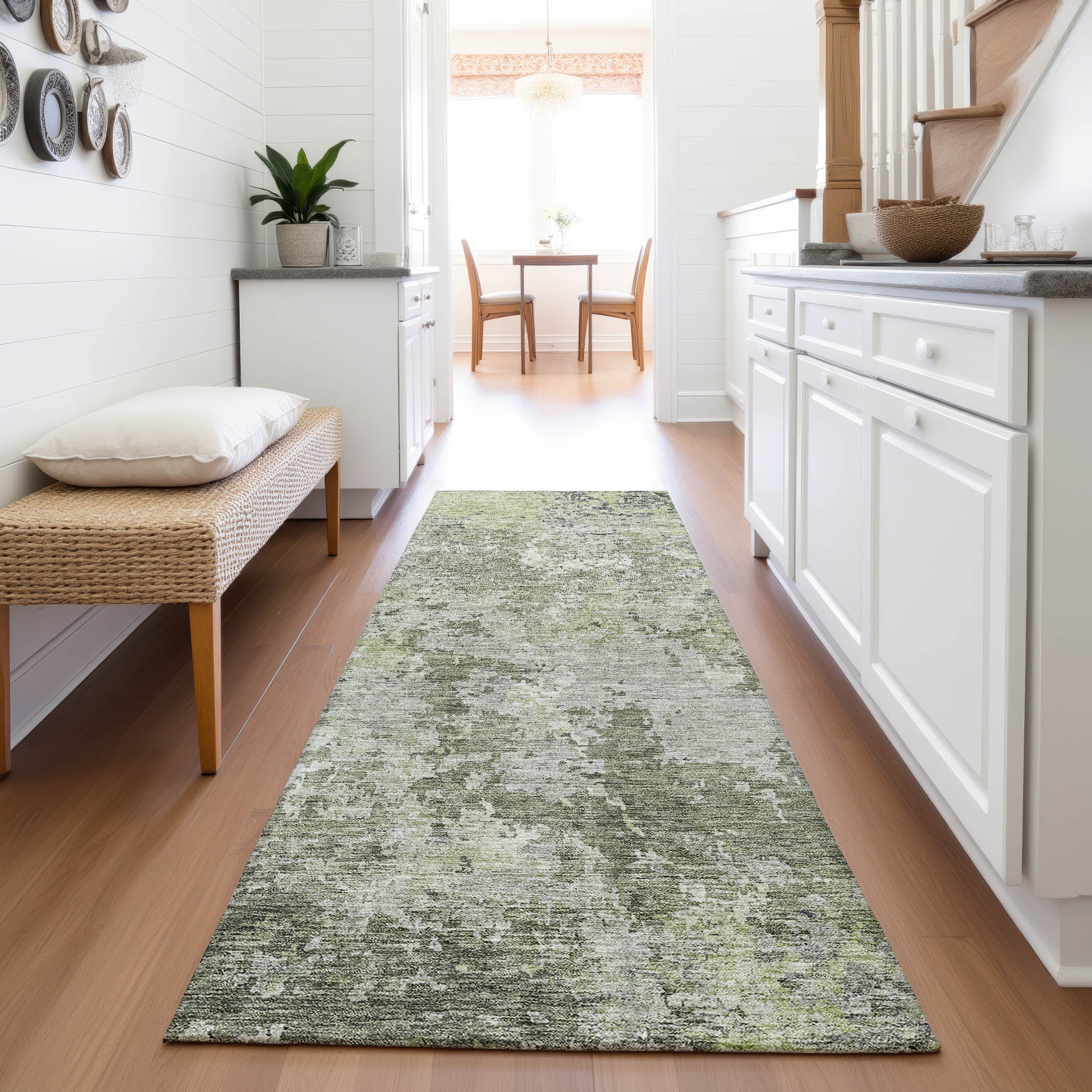 Lucerne Machine Washable Transitional Green Rug 2'3" x 7'6" #shape_Runner