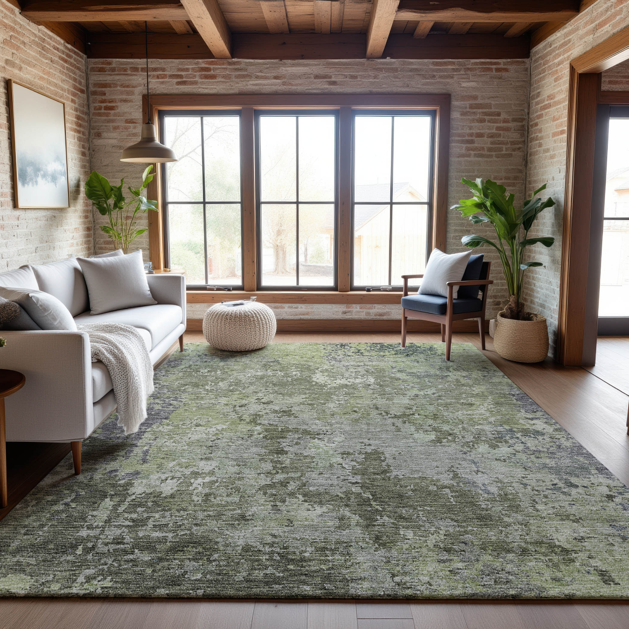 Lucerne Machine Washable Transitional Green Rug 2'6" x 3'10" #shape_Rectangle