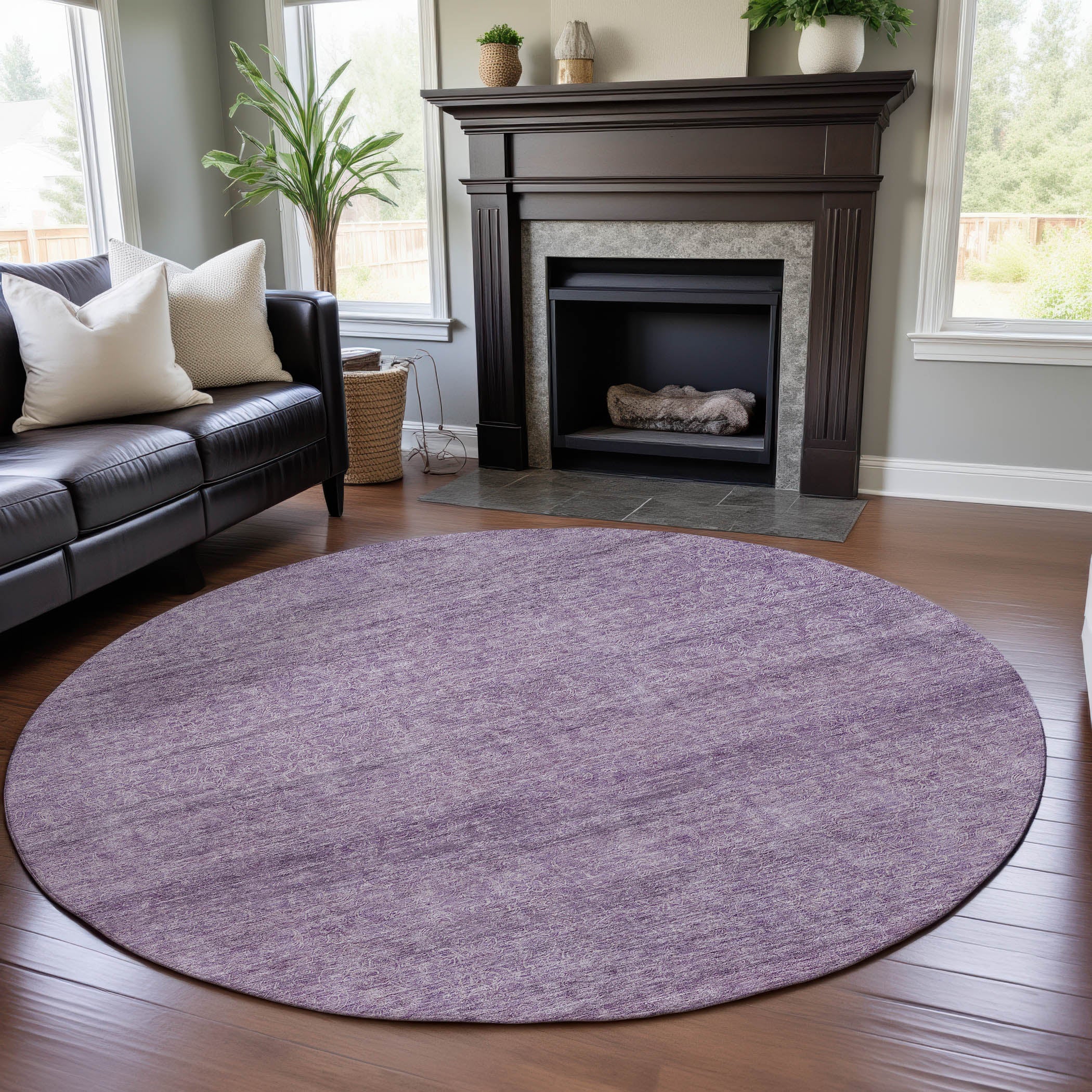 Tallinn Machine Washable Transitional Lavender Purple Rug 8' x 8' #shape_Round