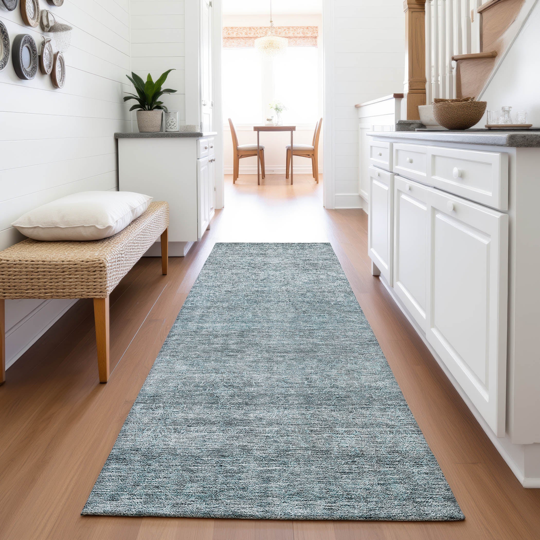 Tallinn Machine Washable Transitional Seafoam Blue Rug 2'3" x 7'6" #shape_Runner