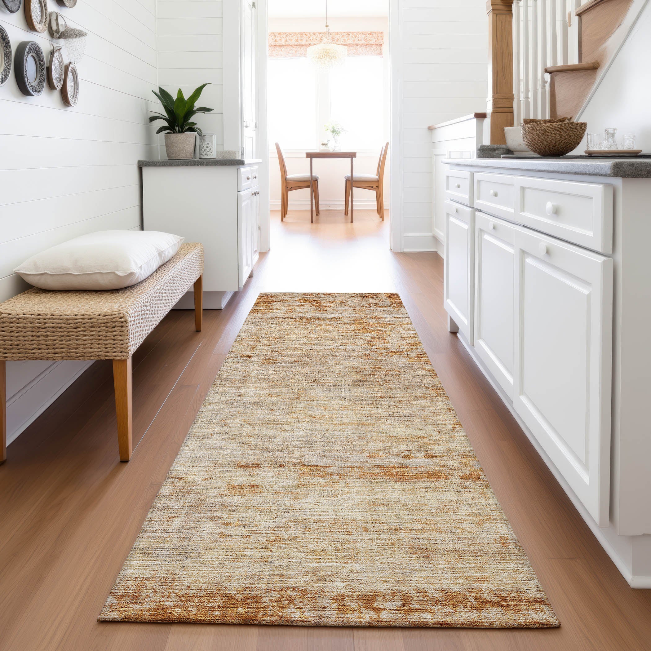 Bangkok Machine Washable Transitional Copper Orange Rug 2'3" x 7'6" #shape_Runner